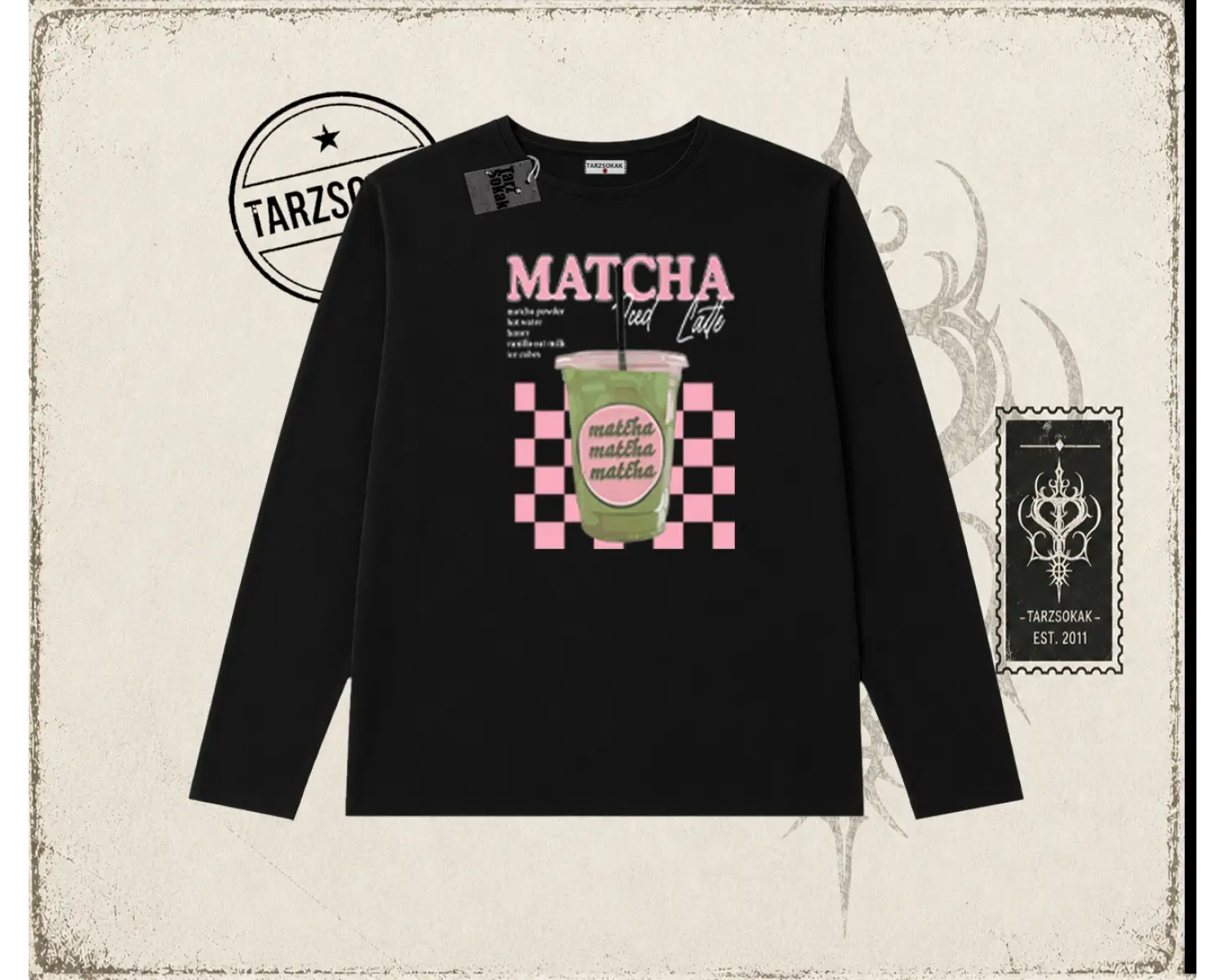 Kadın Matcha iced Latte Biskilet Yaka  Long Sleeve Beyaz