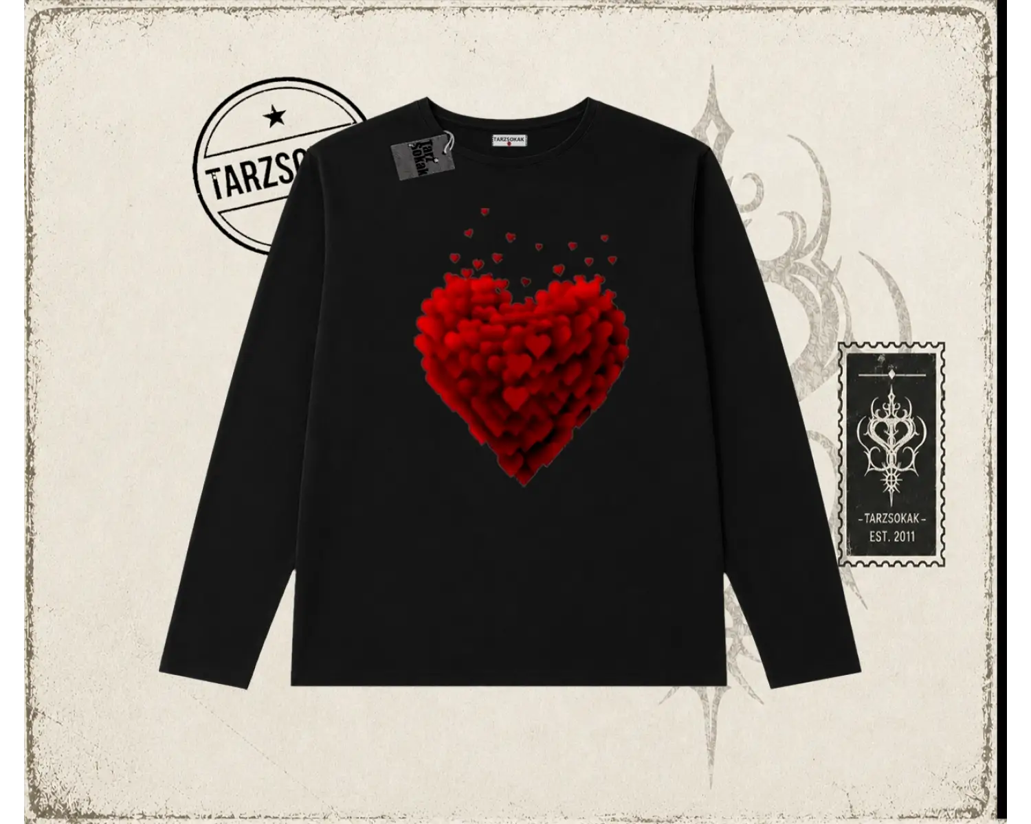 Kadın Minik Kalp Biskilet Yaka  Long Sleeve Beyaz