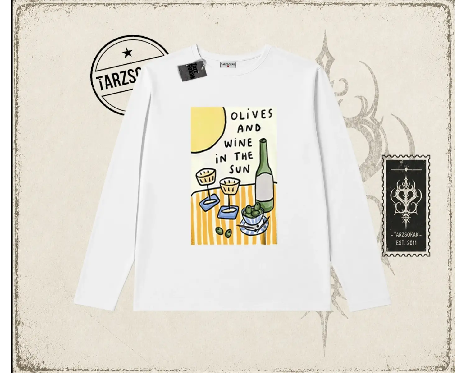Kadın Olives and Wine Biskilet Yaka  Long Sleeve Beyaz