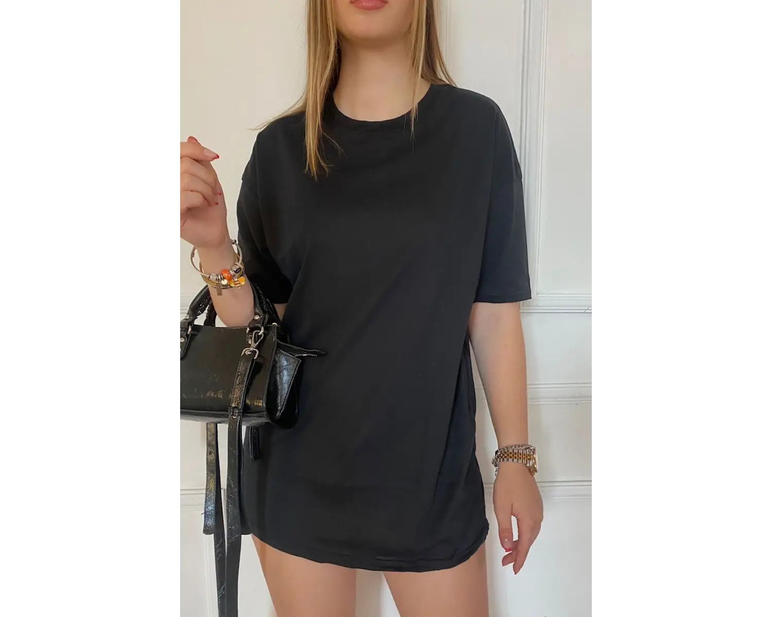 Kadın Oversize Dökümlü Tok Kumaş Kısa Kollu Tişört