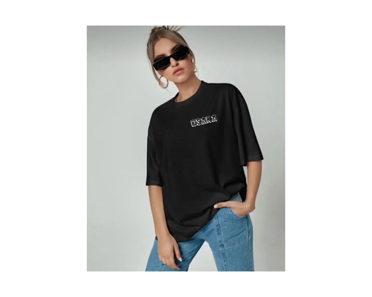 Kadın Oversize Osaka Baskılı Siyah Tshirt