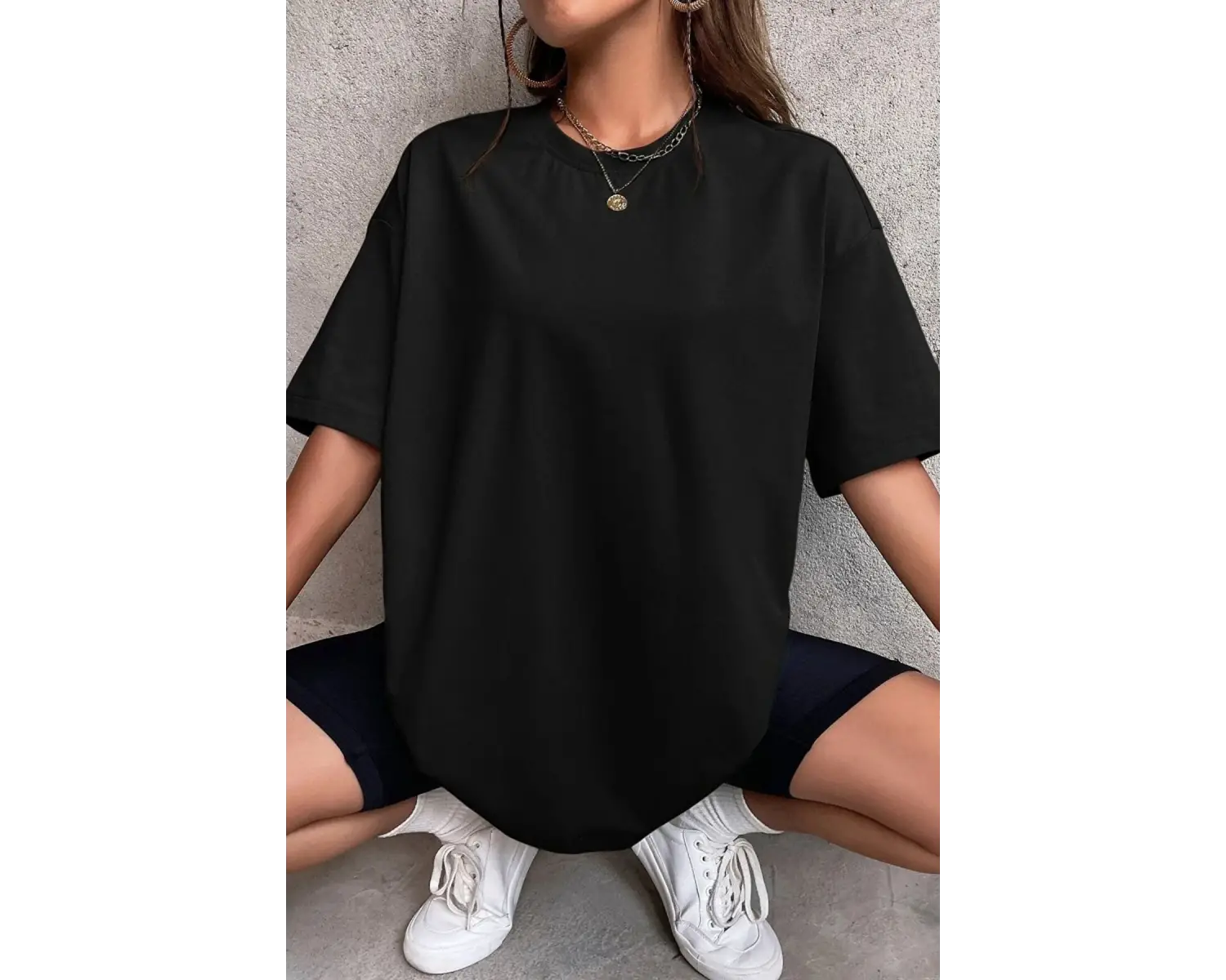 Kadın Oversize Salaş Dökümlü Tok Kısa Kollu