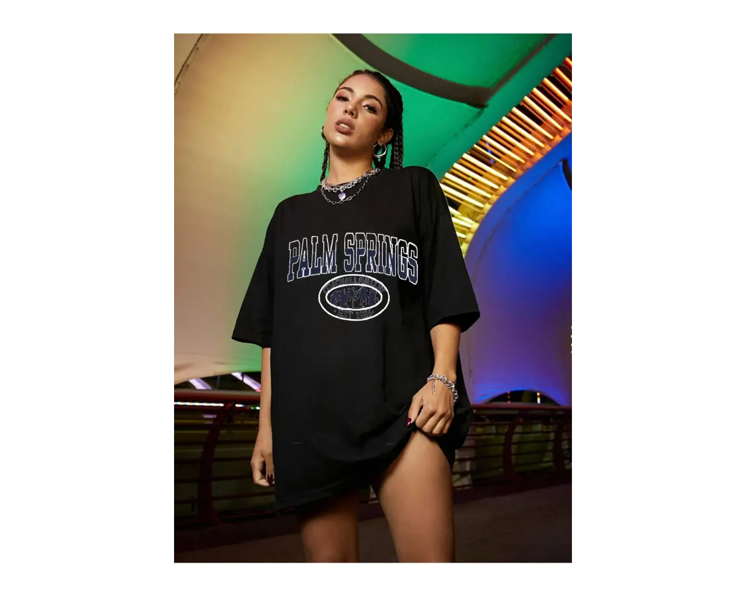 Kadın Palm Springs Siyah Baskılı Oversize Tshırt