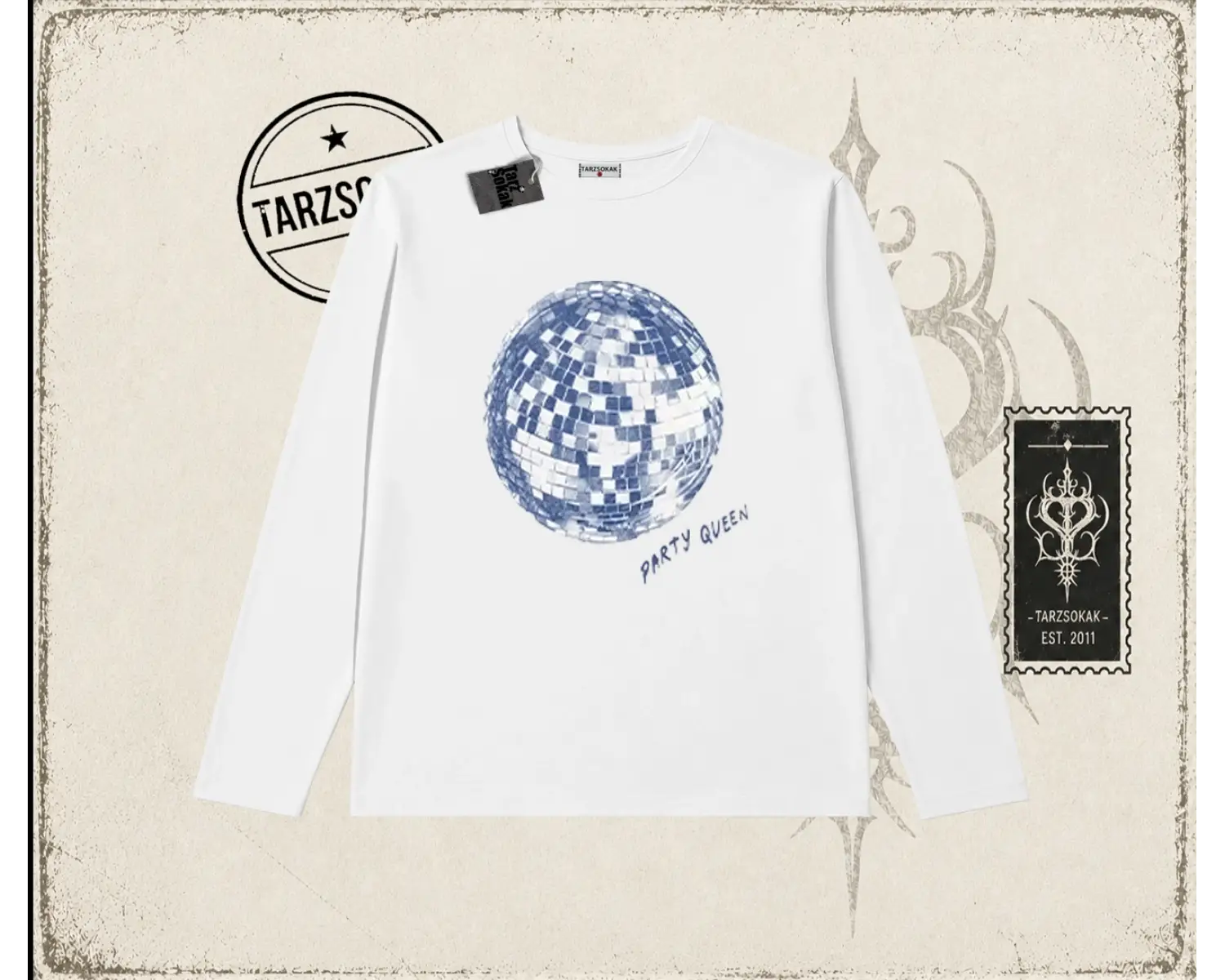 Kadın Party Queen Biskilet Yaka  Long Sleeve Beyaz