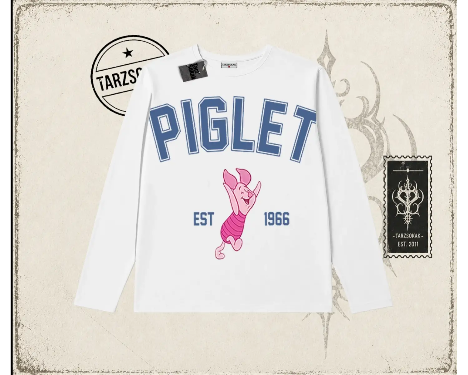 Kadın Piglet College Biskilet Yaka  Long Sleeve Beyaz