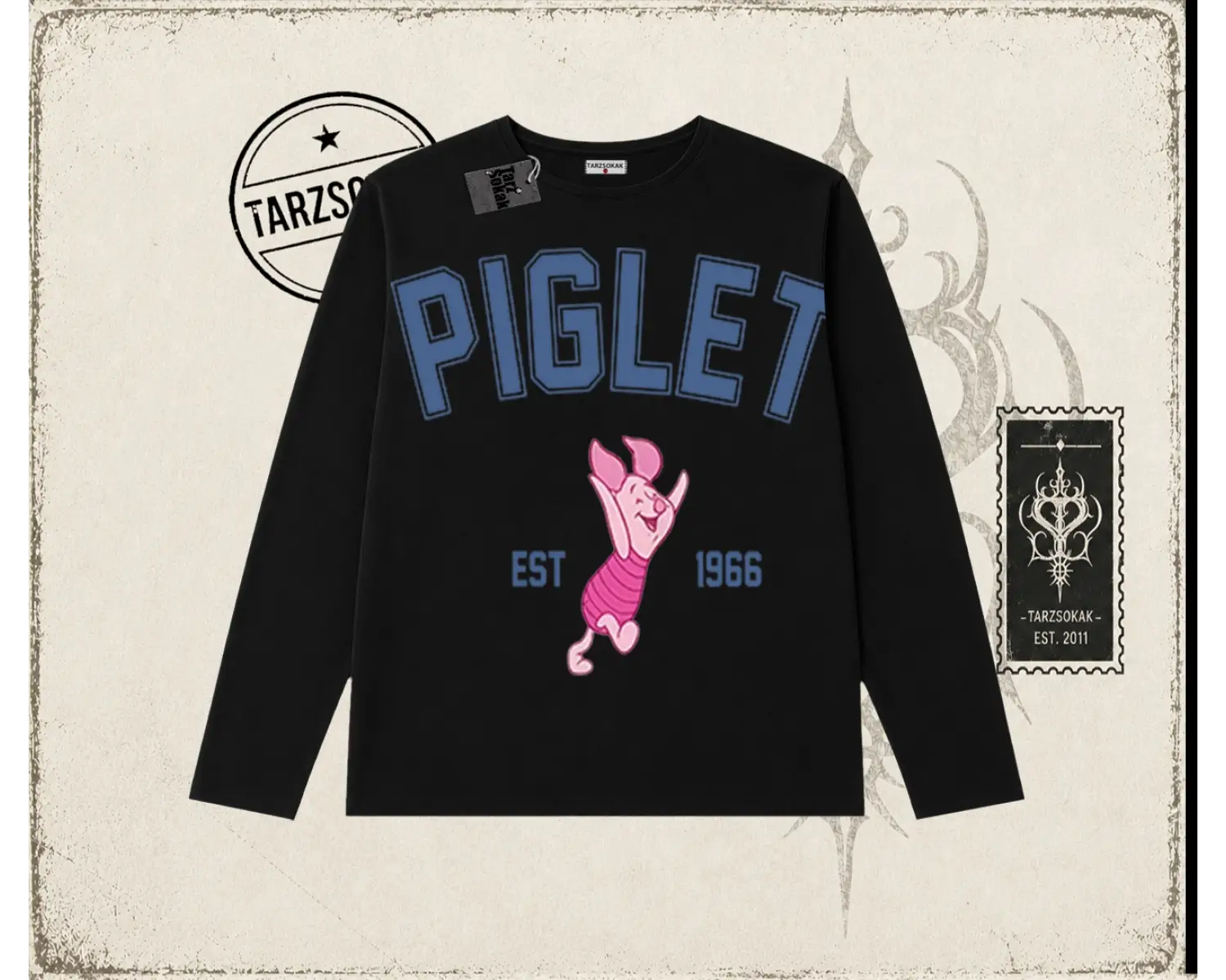 Kadın Piglet College Biskilet Yaka  Long Sleeve Beyaz