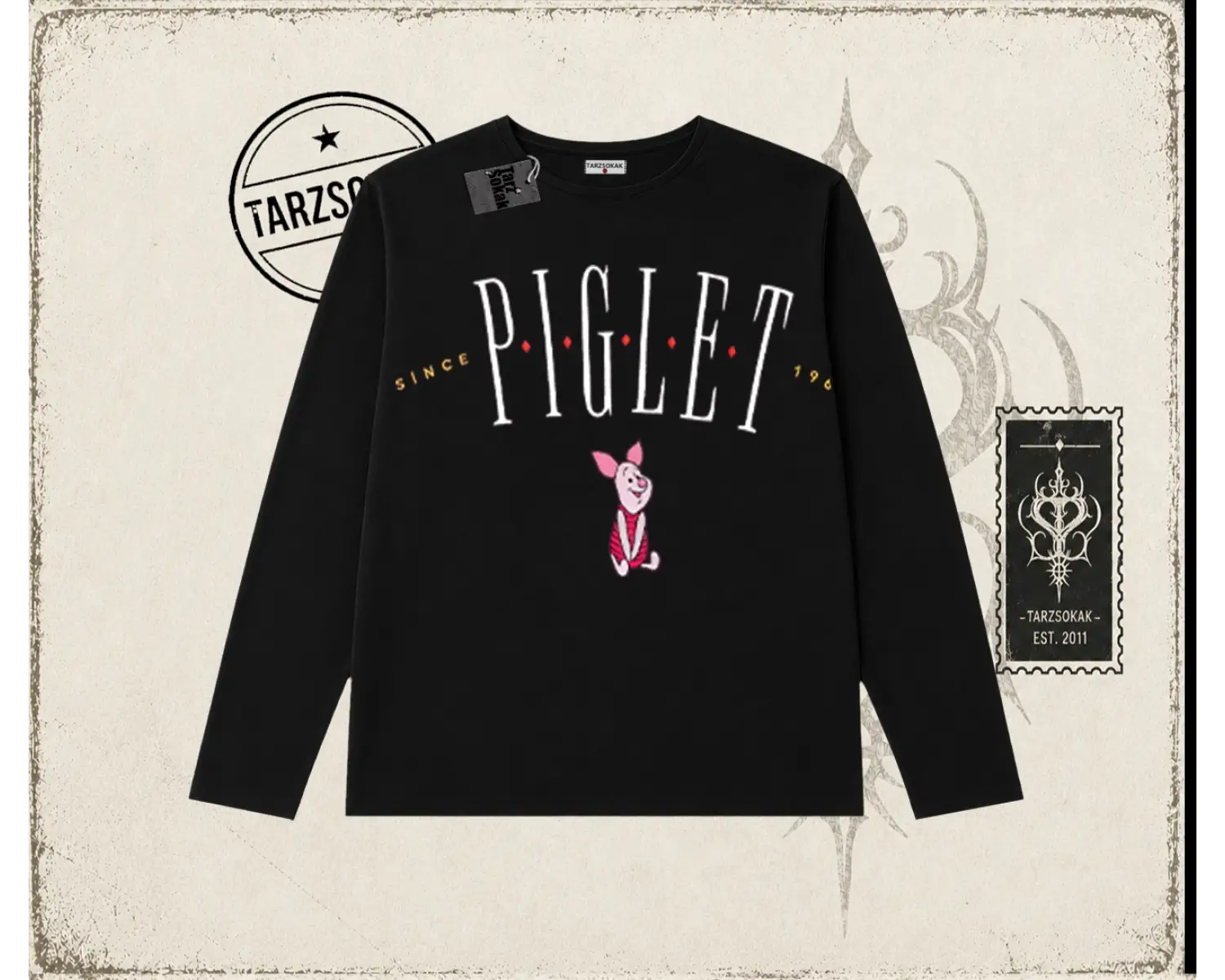 Kadın Piglet Since 1966 Biskilet Yaka  Long Sleeve Beyaz