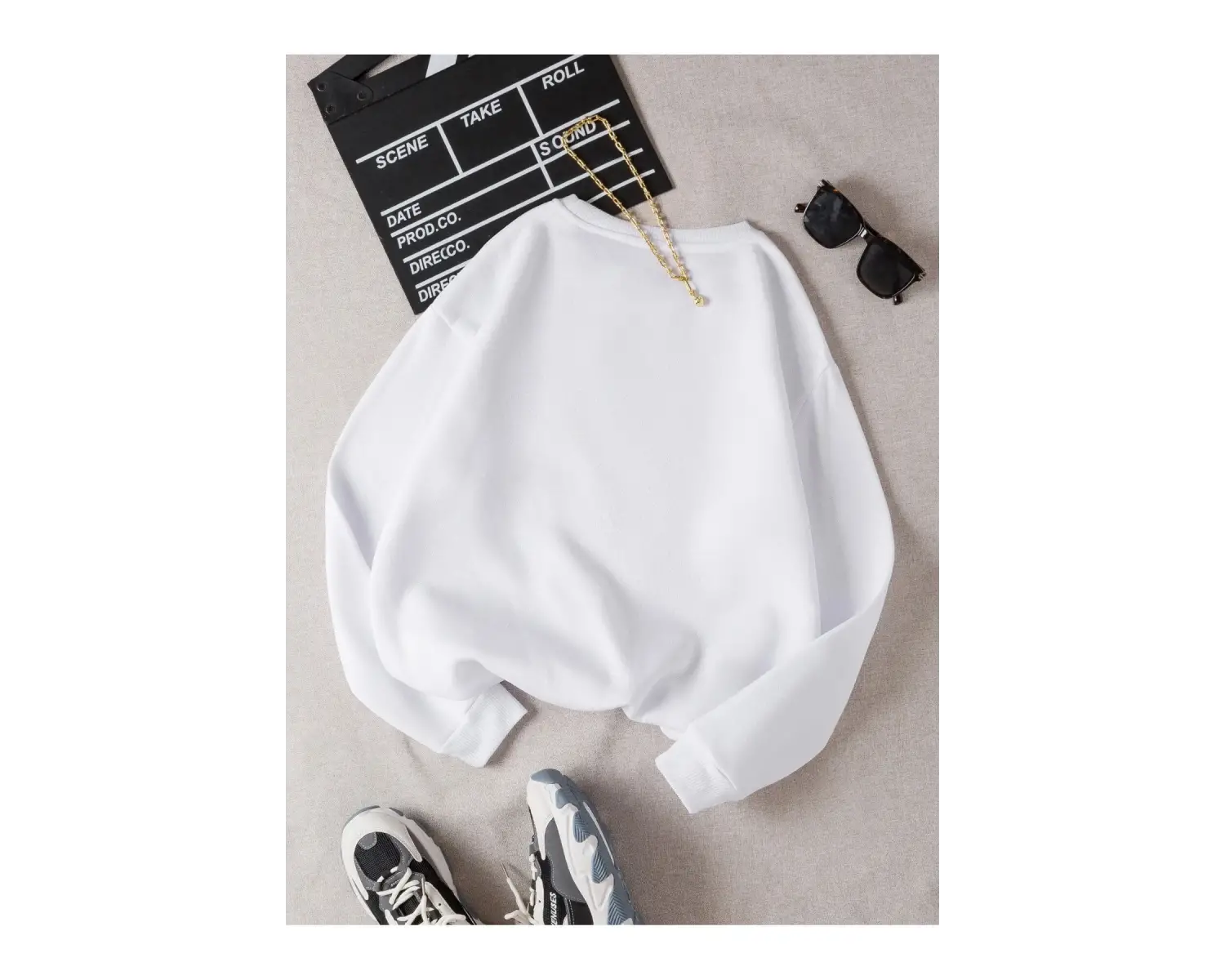 Kadın Positive Renkli Oversize Bisiklet Yaka Pamuklu Sweatshirt Beyaz