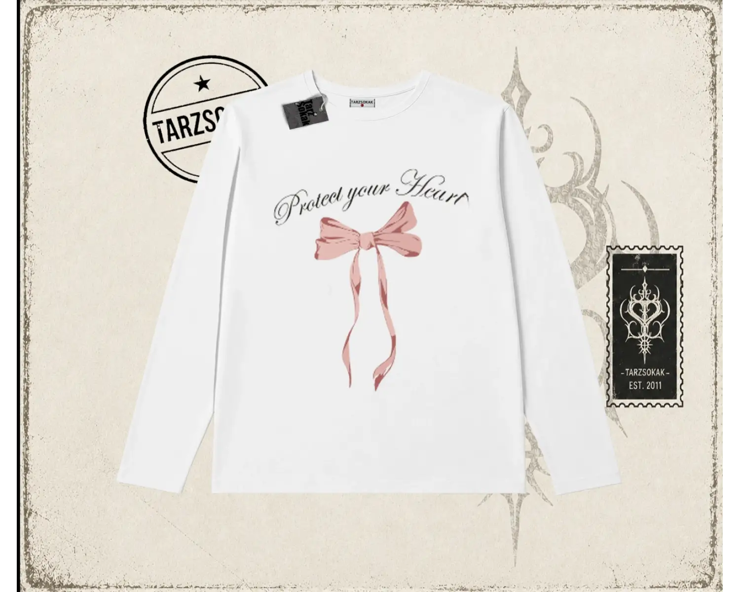 Kadın Protect Your Heart Biskilet Yaka  Long Sleeve Beyaz