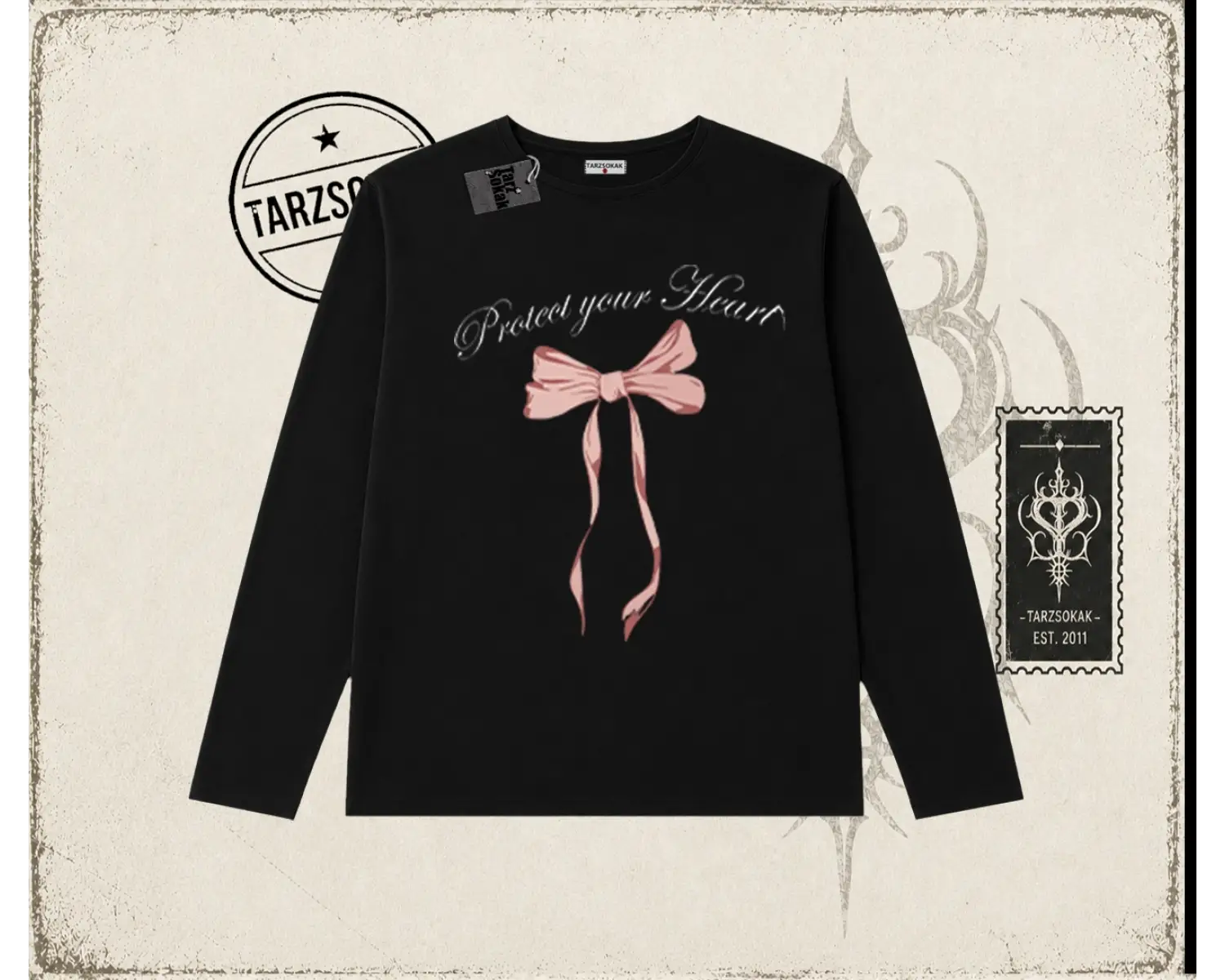 Kadın Protect Your Heart Biskilet Yaka  Long Sleeve Beyaz