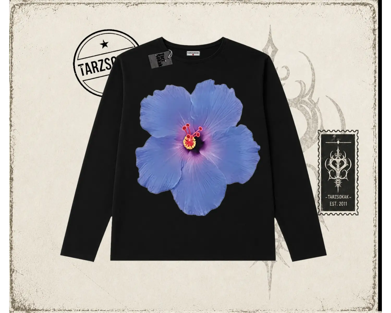 Kadın Purple Hibiscus Biskilet Yaka  Long Sleeve Beyaz