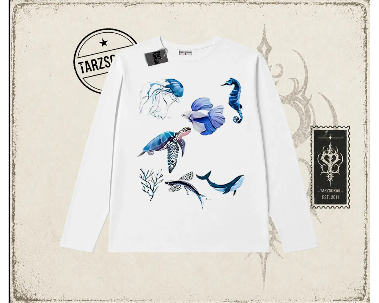 Kadın Sea Elements Biskilet Yaka  Long Sleeve Beyaz