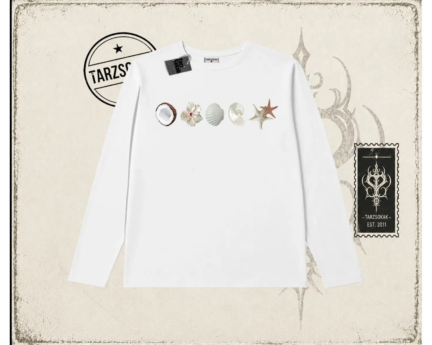 Kadın Sea Shells Biskilet Yaka  Long Sleeve Beyaz
