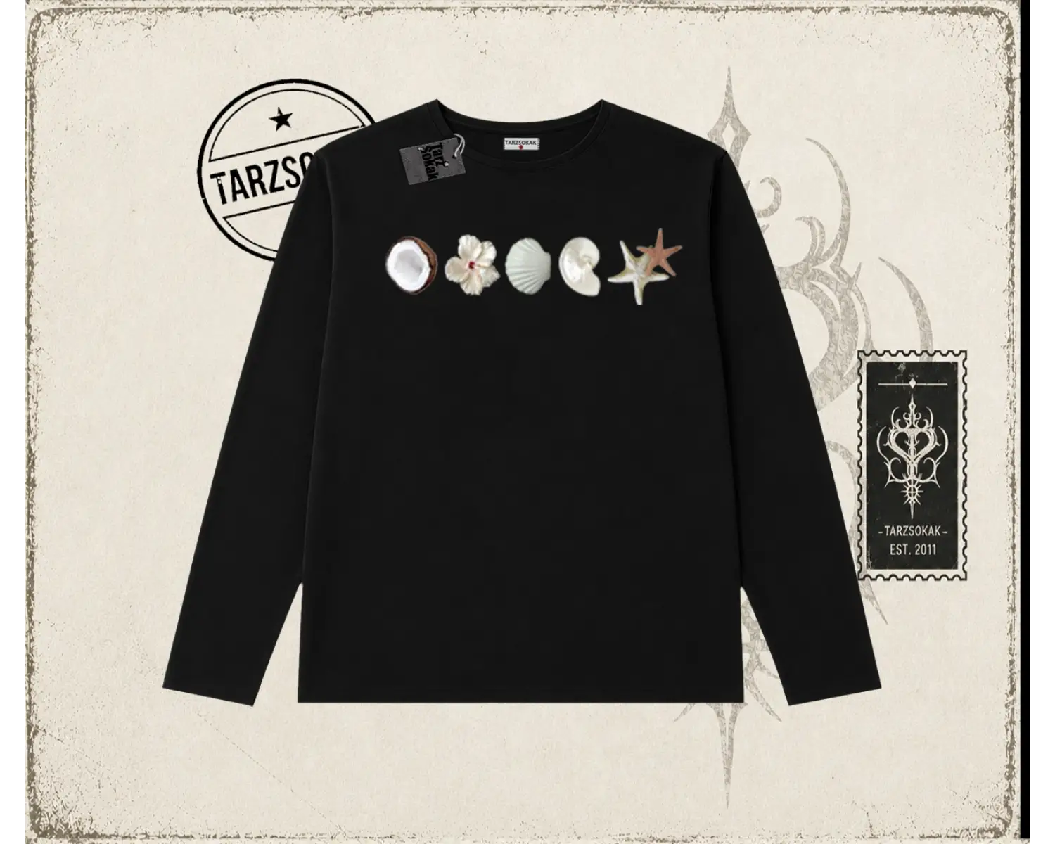 Kadın Sea Shells Biskilet Yaka  Long Sleeve Beyaz