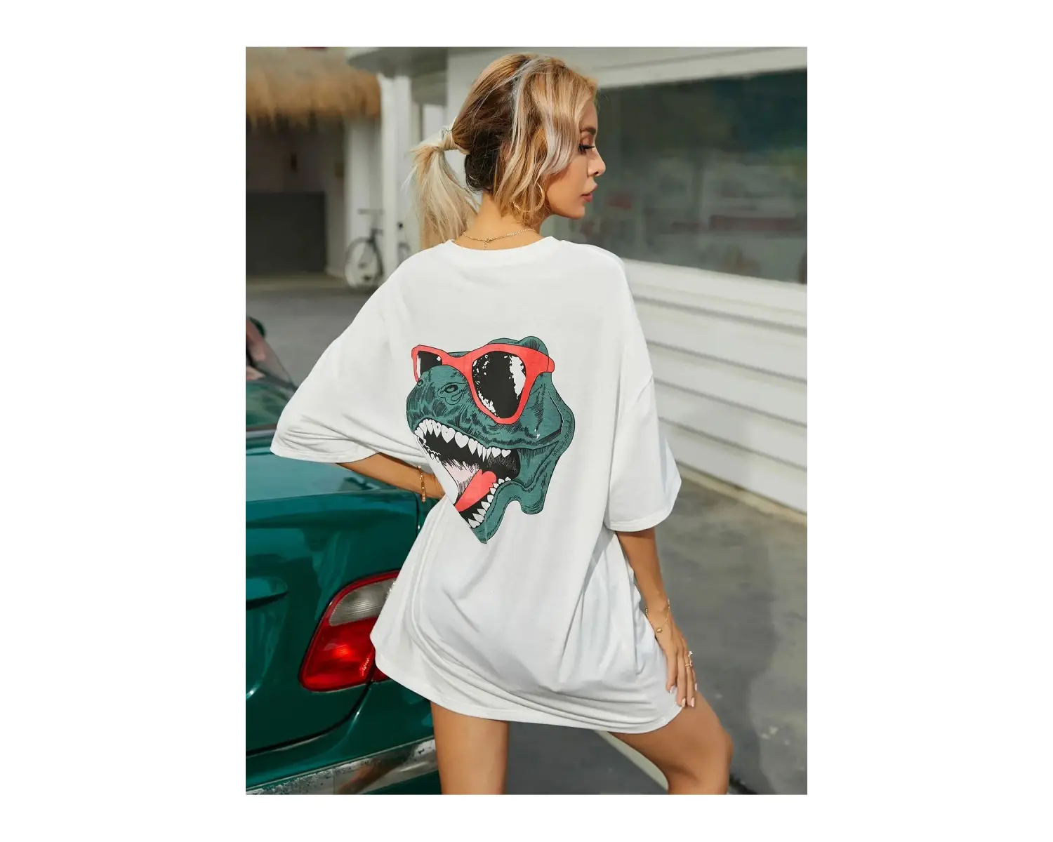 Kadın Sırt Baskılı Dinazor Oversize T-shirt