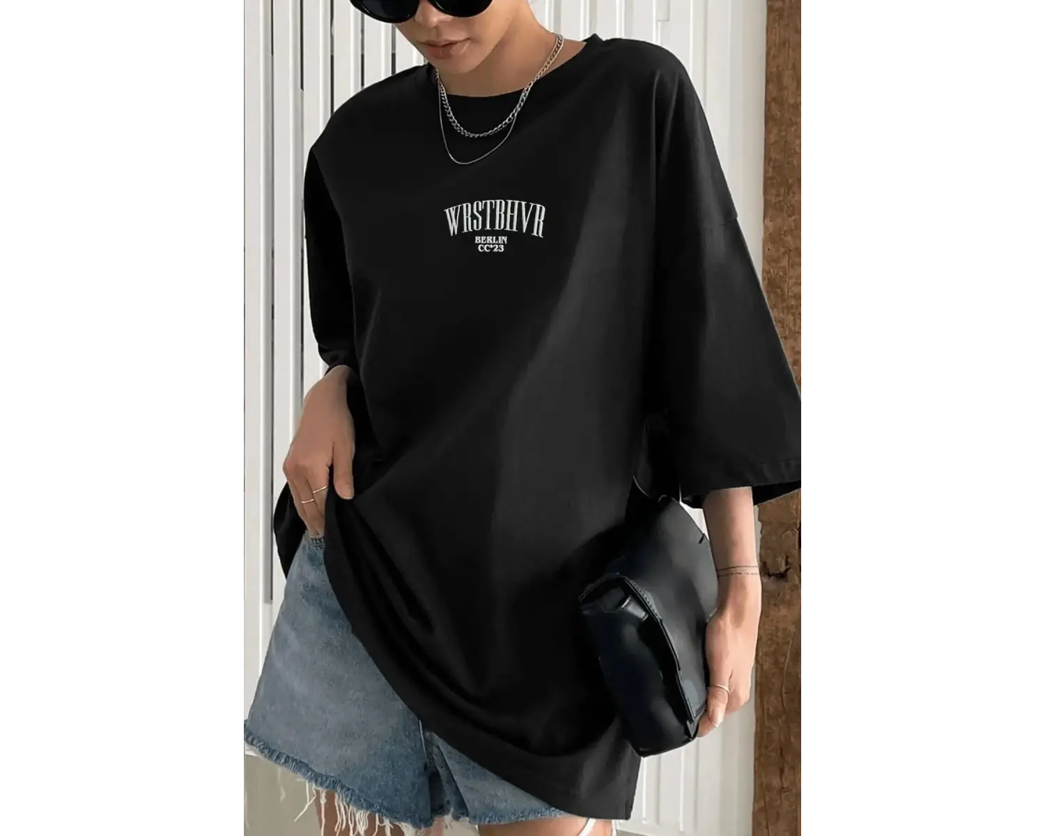 Kadın Siyah Dont Baskılı Oversize T-shirt