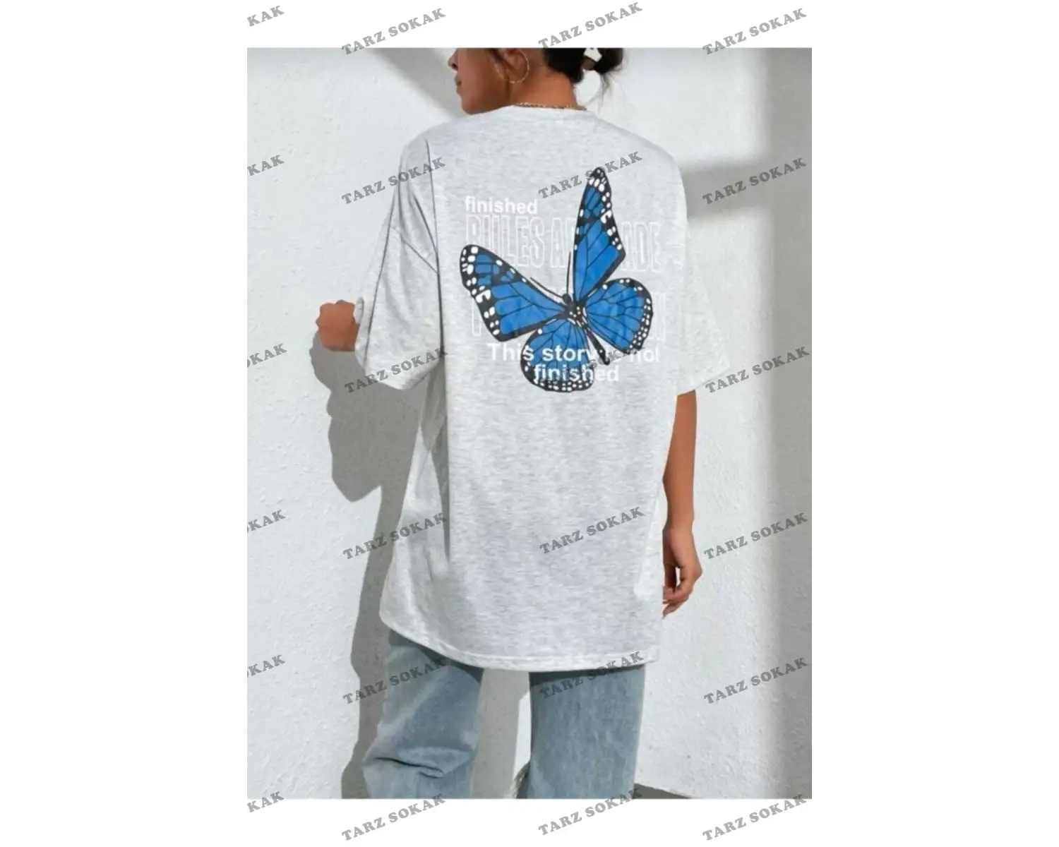 Kadın Siyah Florıda Baskılı Oversize Penye T-shirt