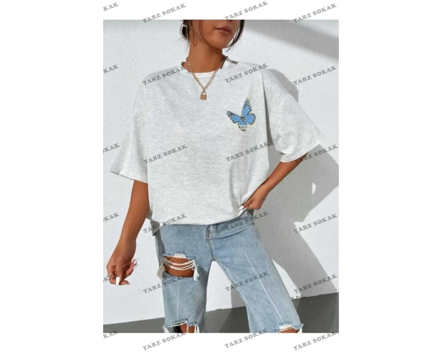 Kadın Siyah Florıda Baskılı Oversize Penye T-shirt