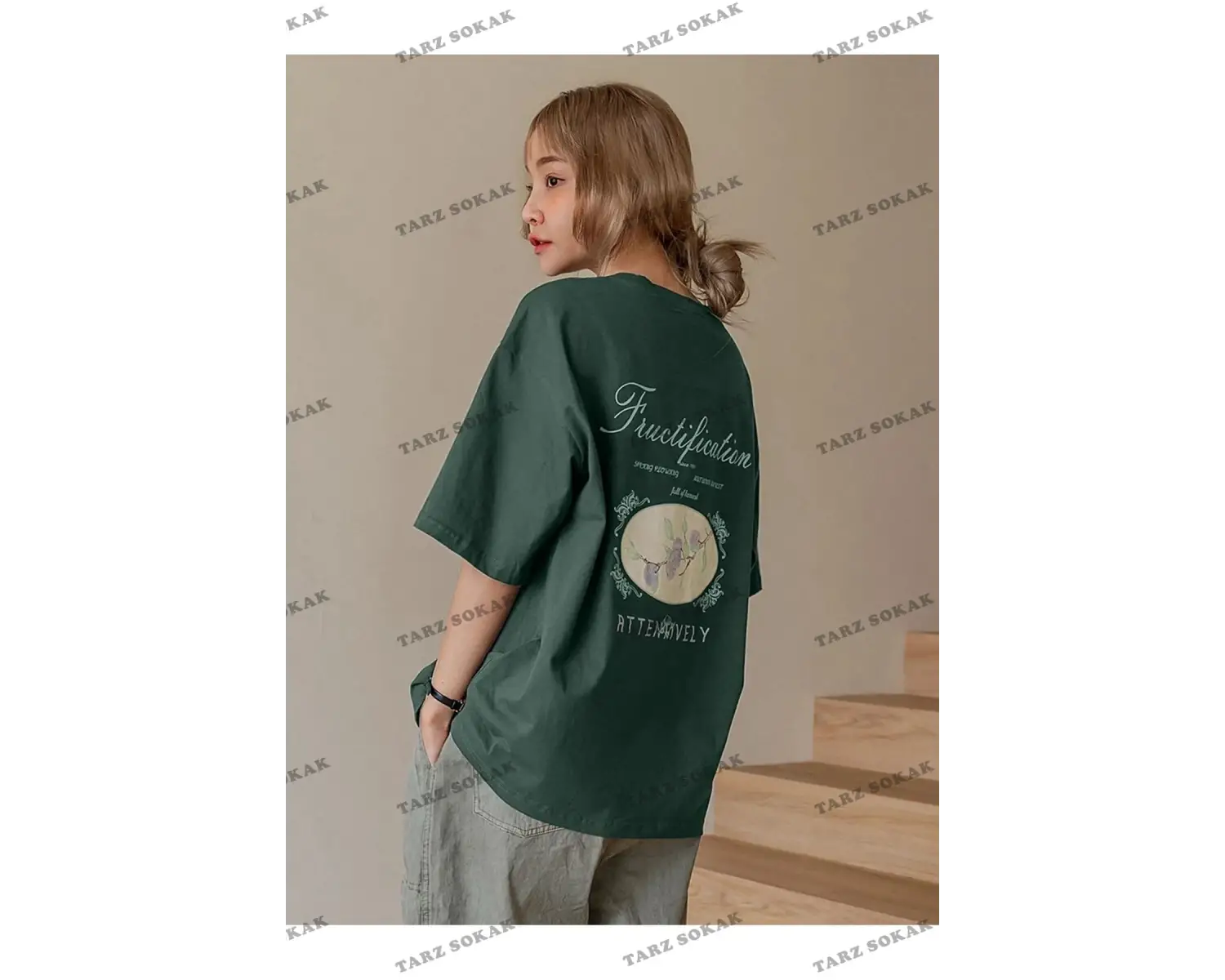 Kadın Siyah Fructification Baskılı Oversize