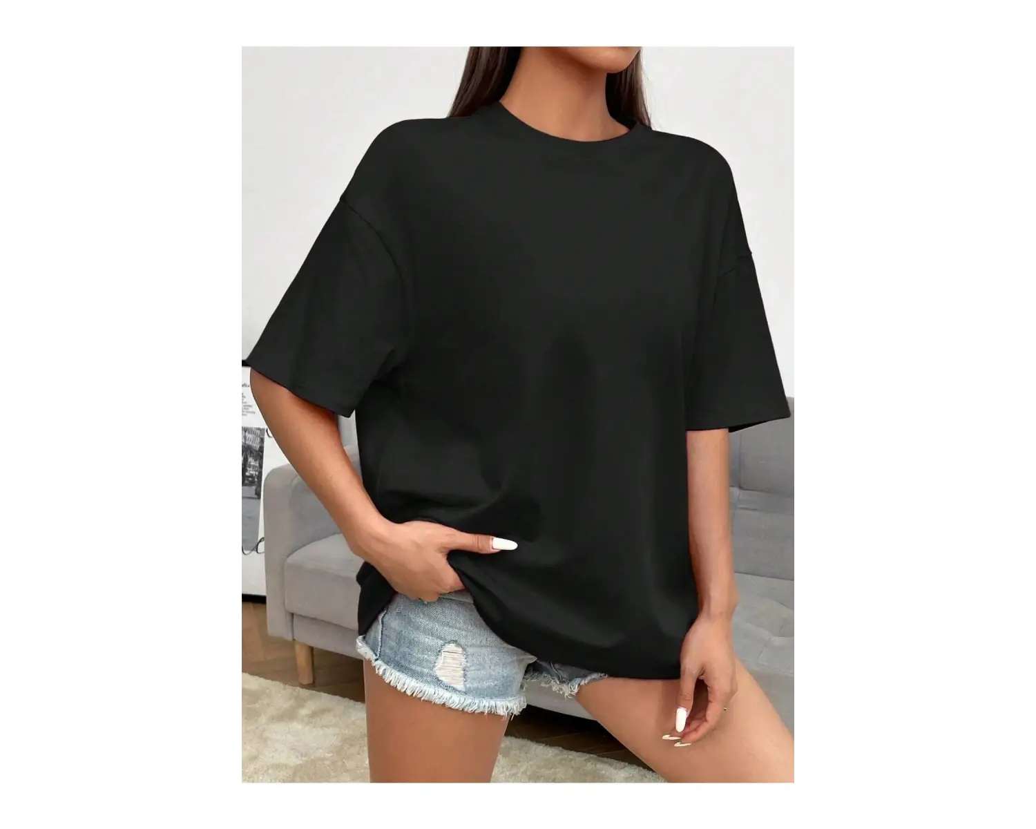 Kadın Siyah Its Okay Baskılı Oversize T-shirt