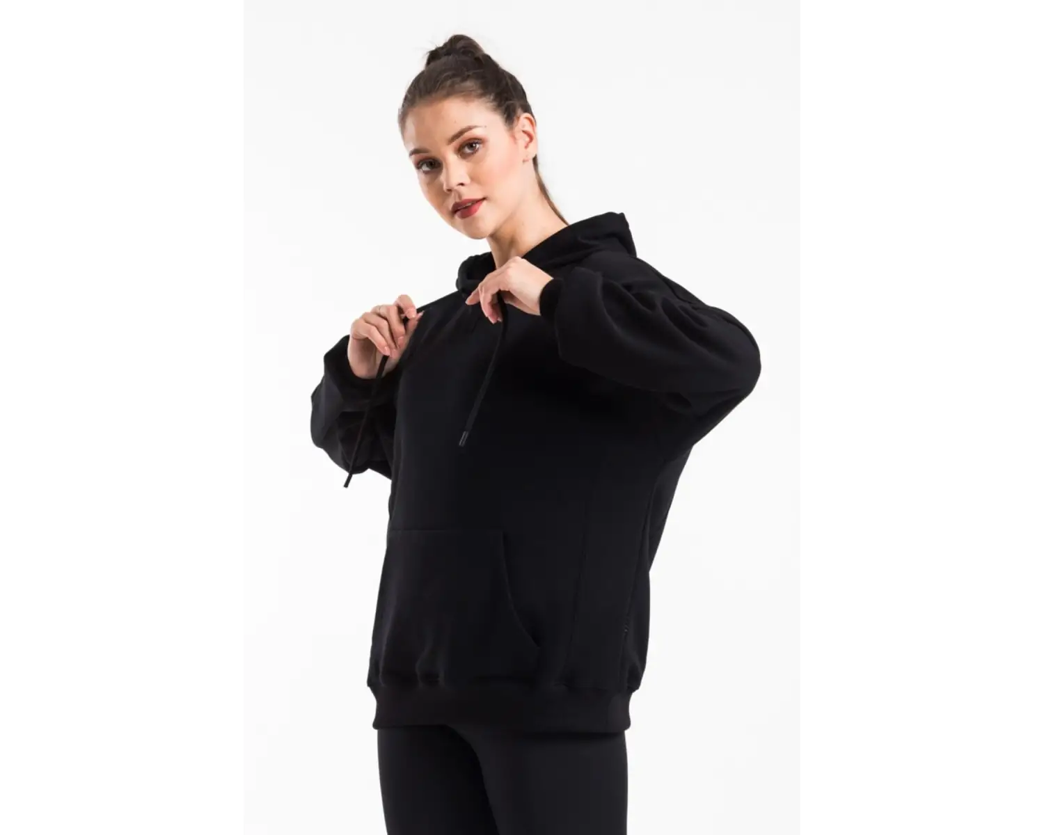 Kadın Siyah Kapüşonlu Sweatshirt Cy84194