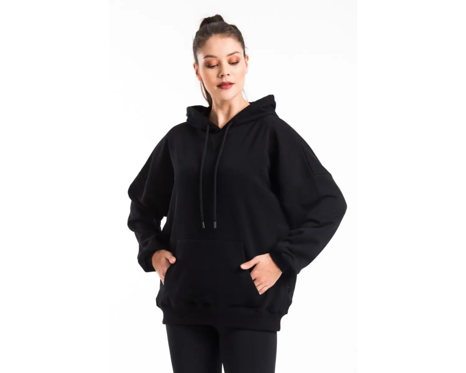 Kadın Siyah Kapüşonlu Sweatshirt Cy84194