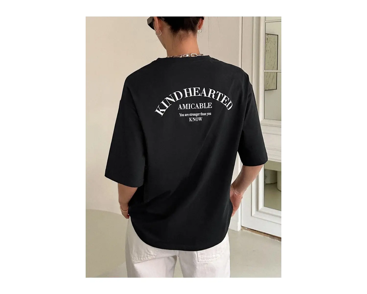 Kadın Siyah Kind Hearted Baskılı Oversize T-shirt