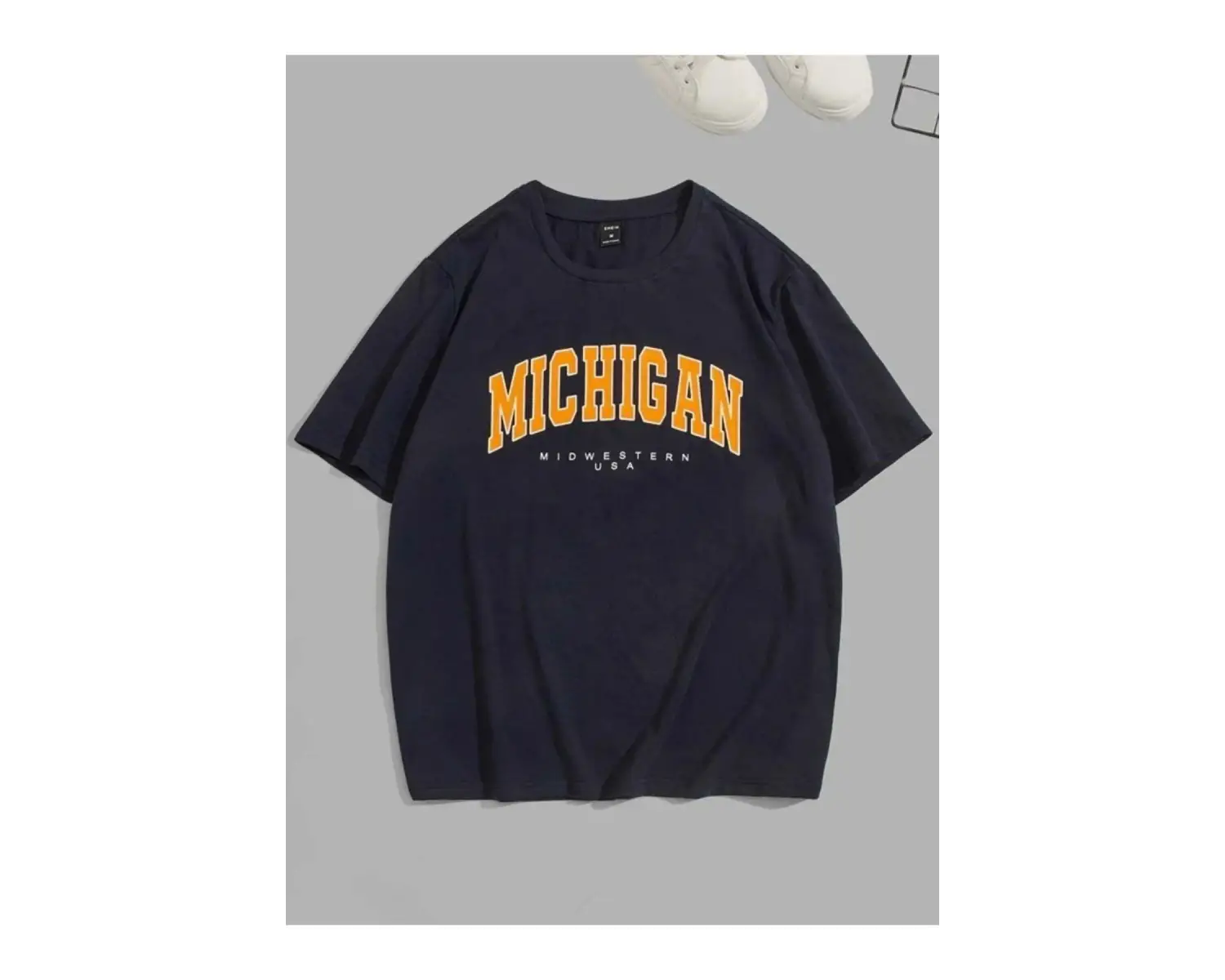 Kadın Siyah Mıchıgan Baskılı Oversize Bisiklet Yaka Tshirt