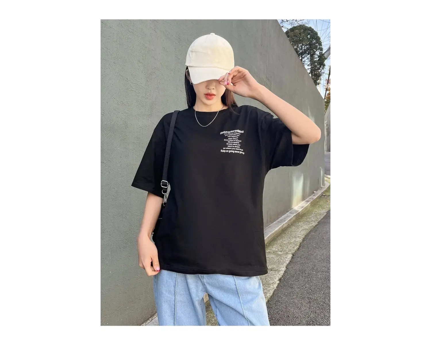 Kadın Siyah Nothing For Nothing Baskılı Oversize T-shirt