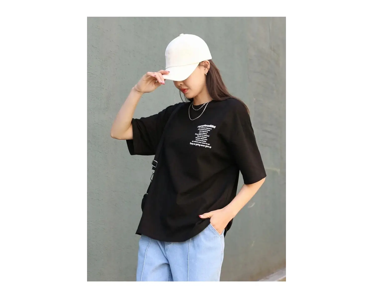 Kadın Siyah Nothing For Nothing Baskılı Oversize T-shirt