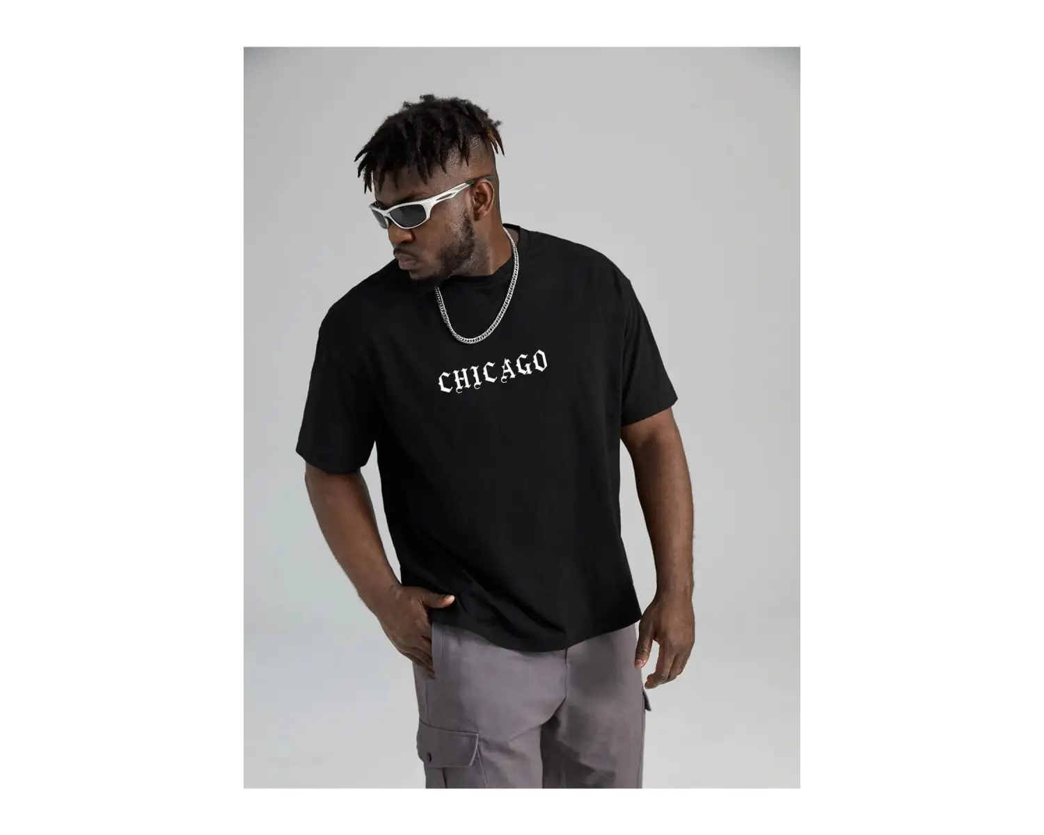 Kadın Siyah Oversize %100 Pamuk Chicago