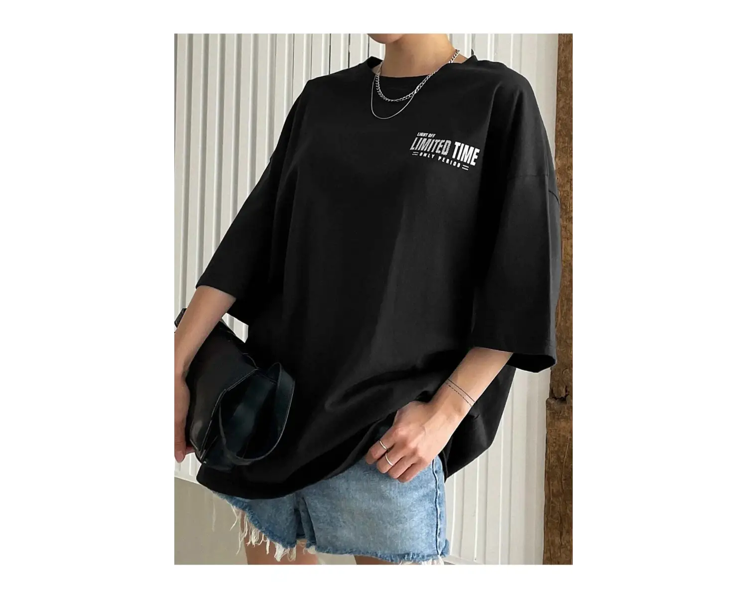 Kadın Siyah Oversize Limited Time Baskılı Tshirt