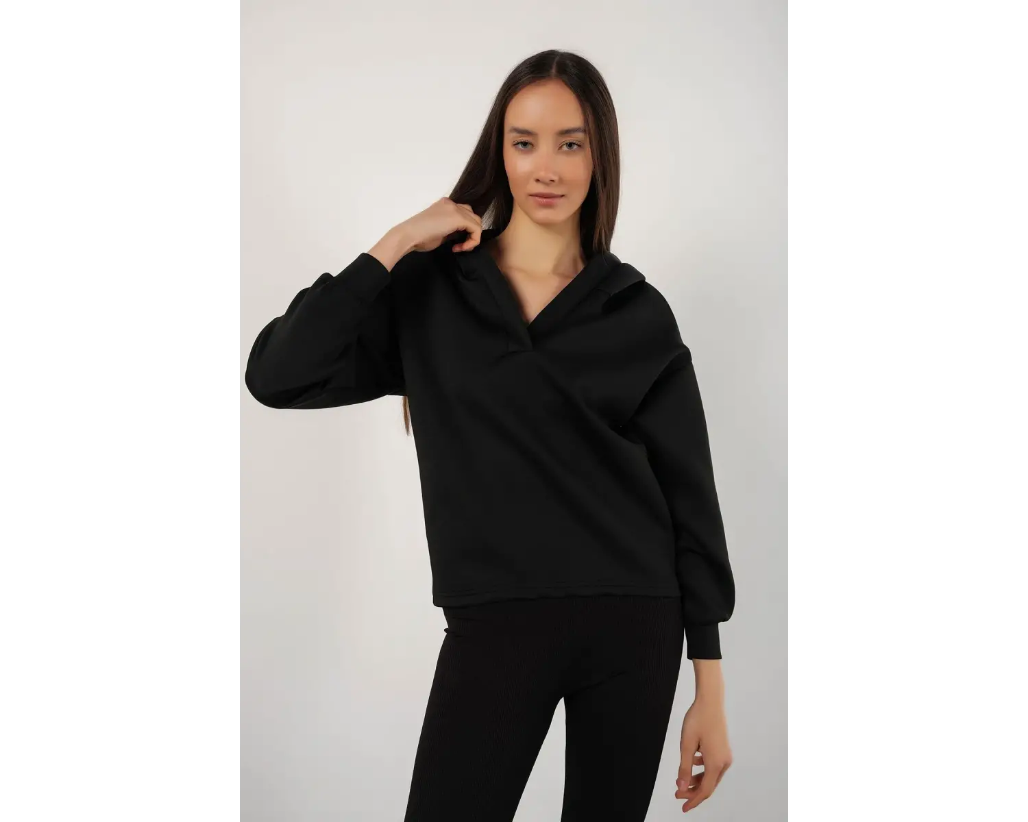 Kadın Siyah Scuba Kapüşonlu Sweatshirt scubasweatshirt