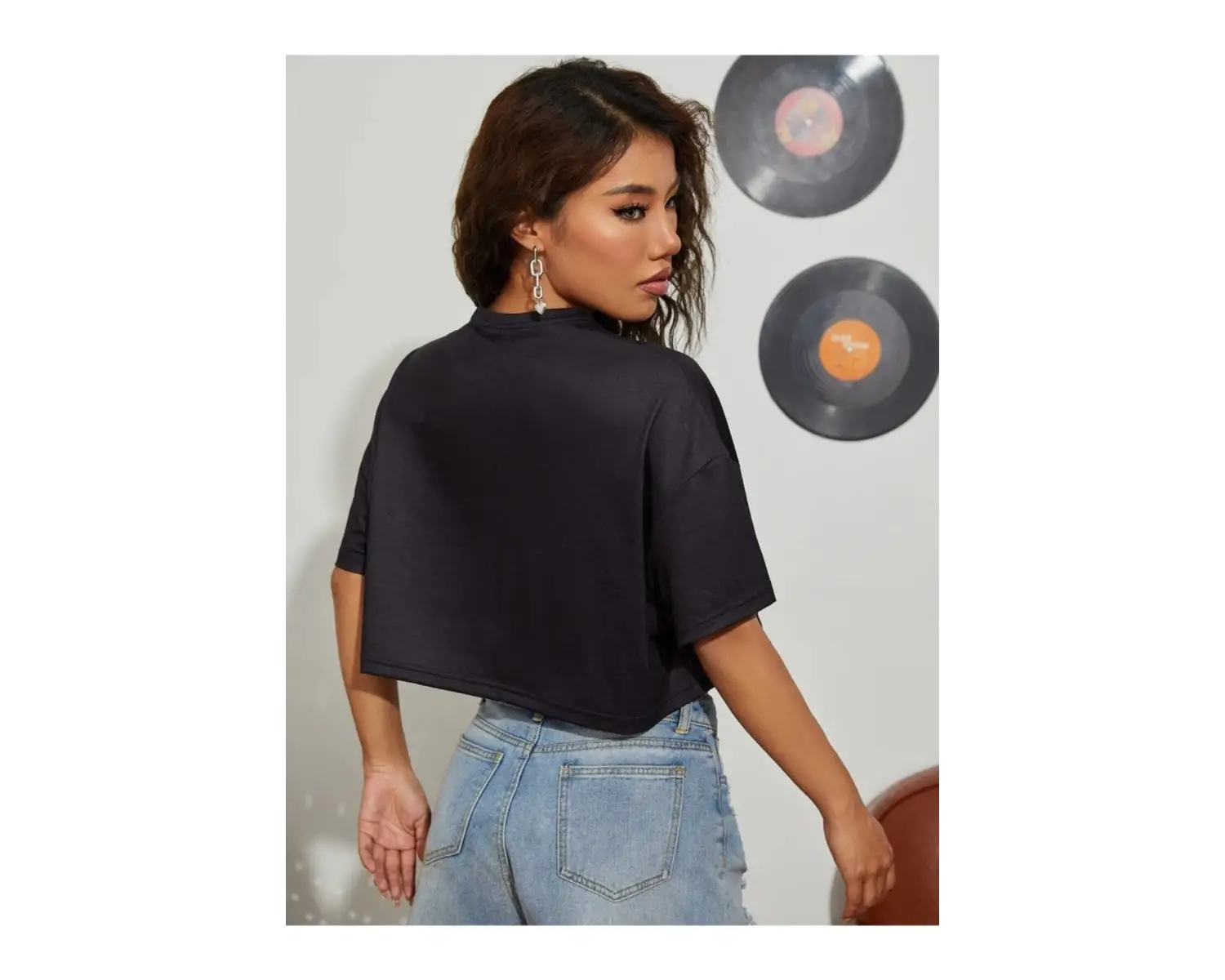 Kadın Siyah Sunset Baskılı Oversize Crop