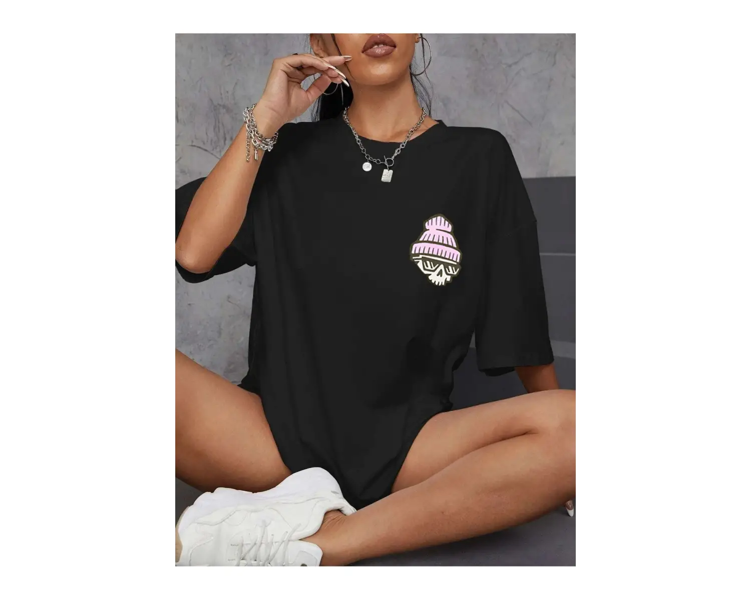 Kadın Siyah Today Was Baskılı Oversize Tişört