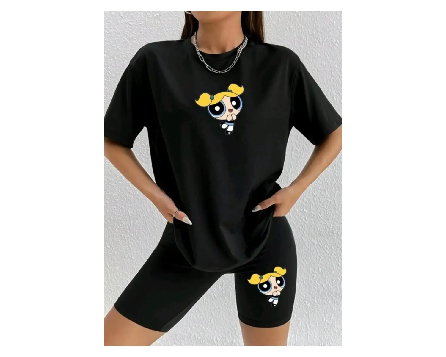 Kadın Siyah Toparlayıcı Tayt Ve Tshirt Kombini Alt-üst Takım