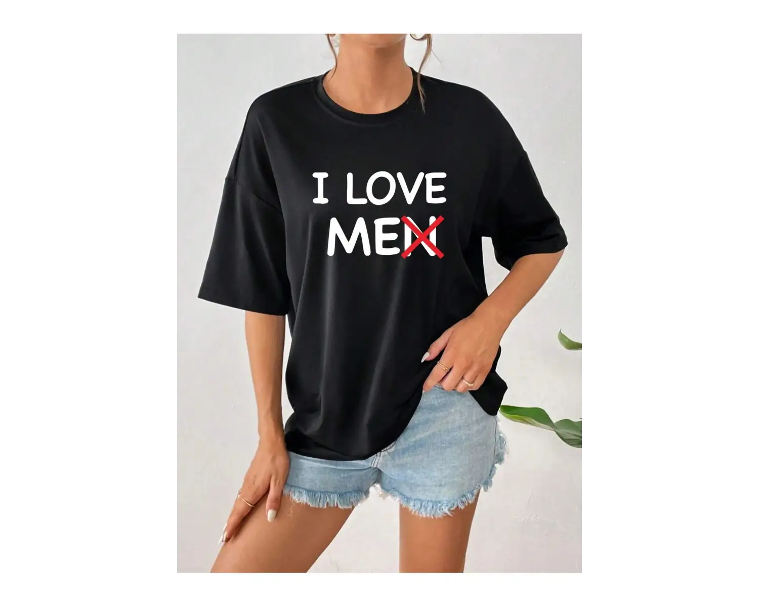 Kadın Slogan Desenli Düşük Omuz Tişört