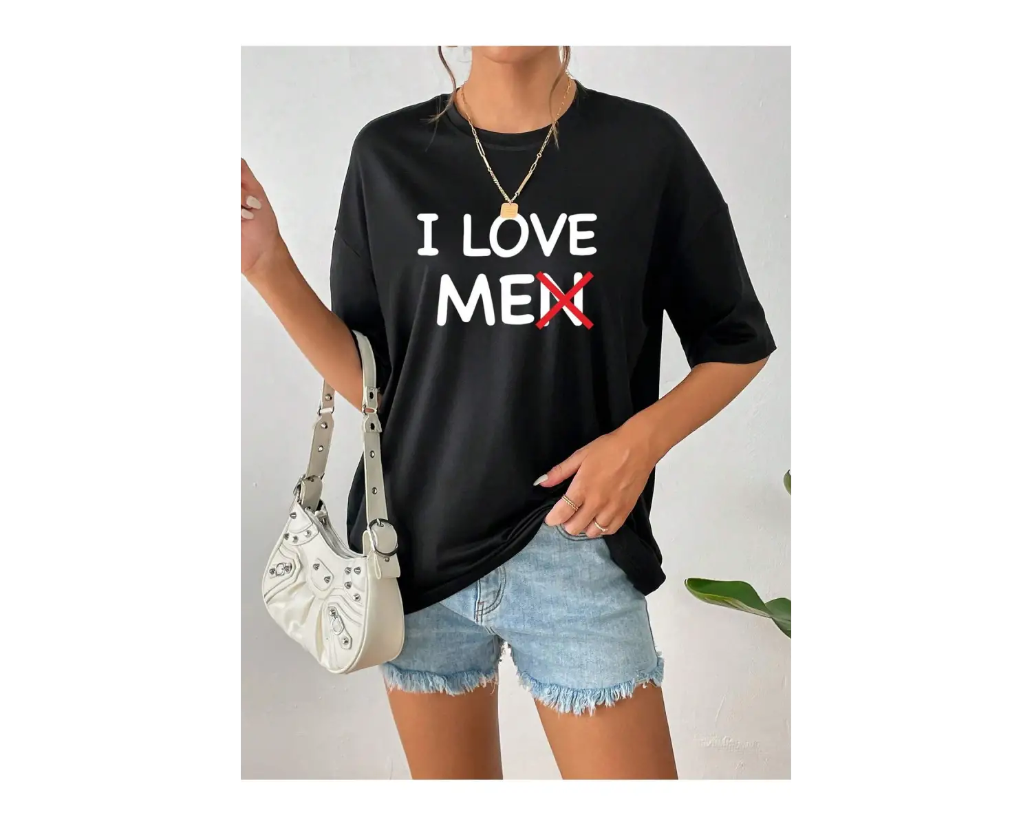 Kadın Slogan Desenli Düşük Omuz Tişört