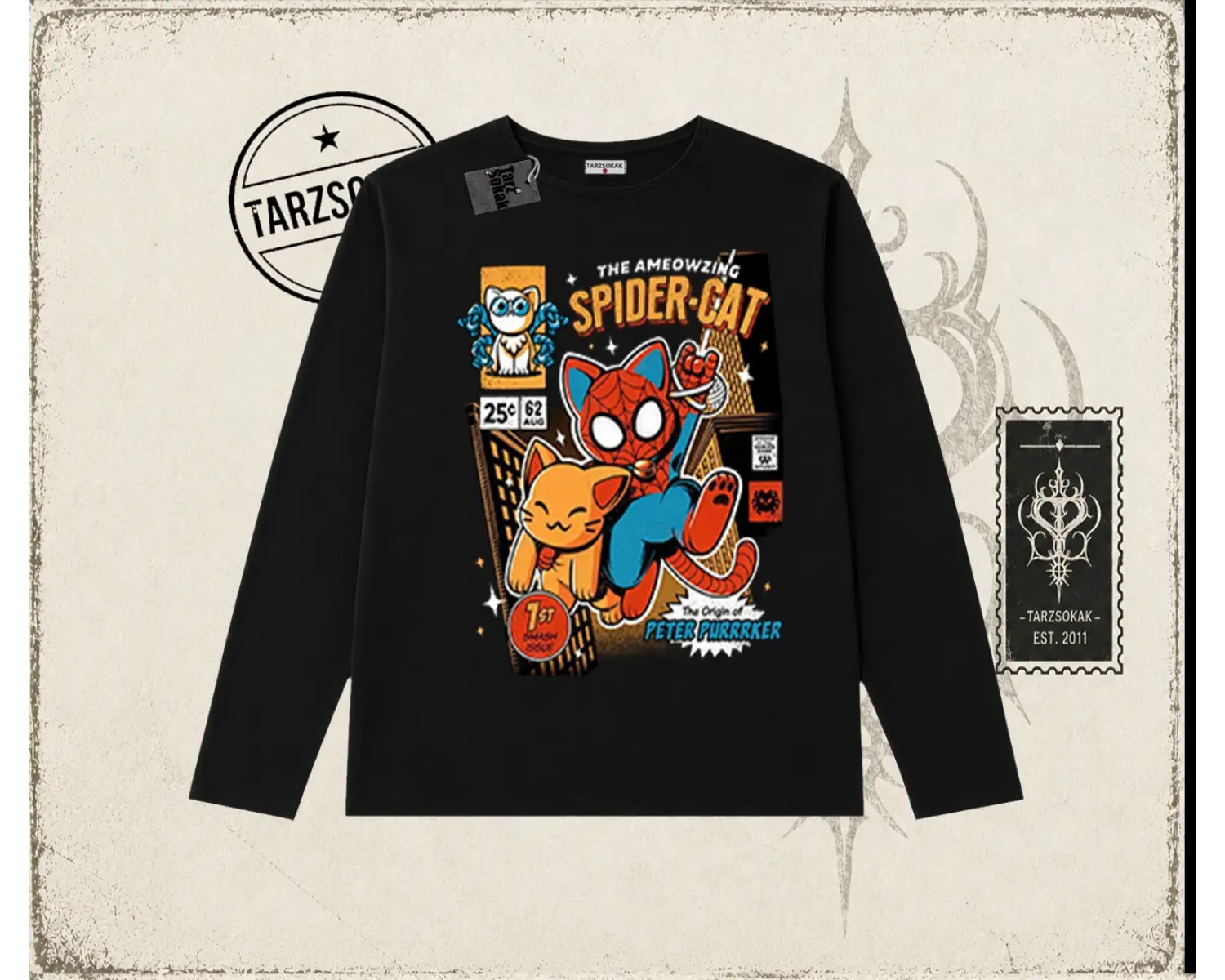 Kadın Spider Cat Biskilet Yaka  Long Sleeve Beyaz