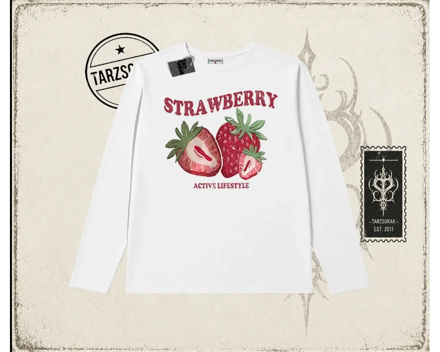 Kadın Strawberry Active Lifestyle Biskilet Yaka  Long Sleeve Beyaz