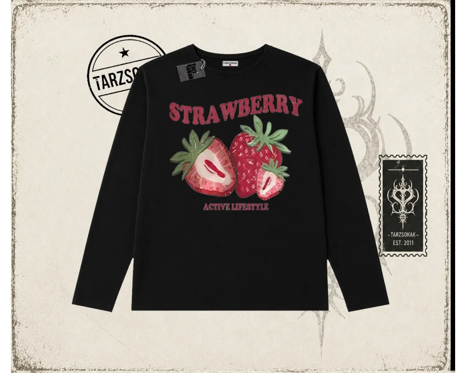 Kadın Strawberry Active Lifestyle Biskilet Yaka  Long Sleeve Beyaz