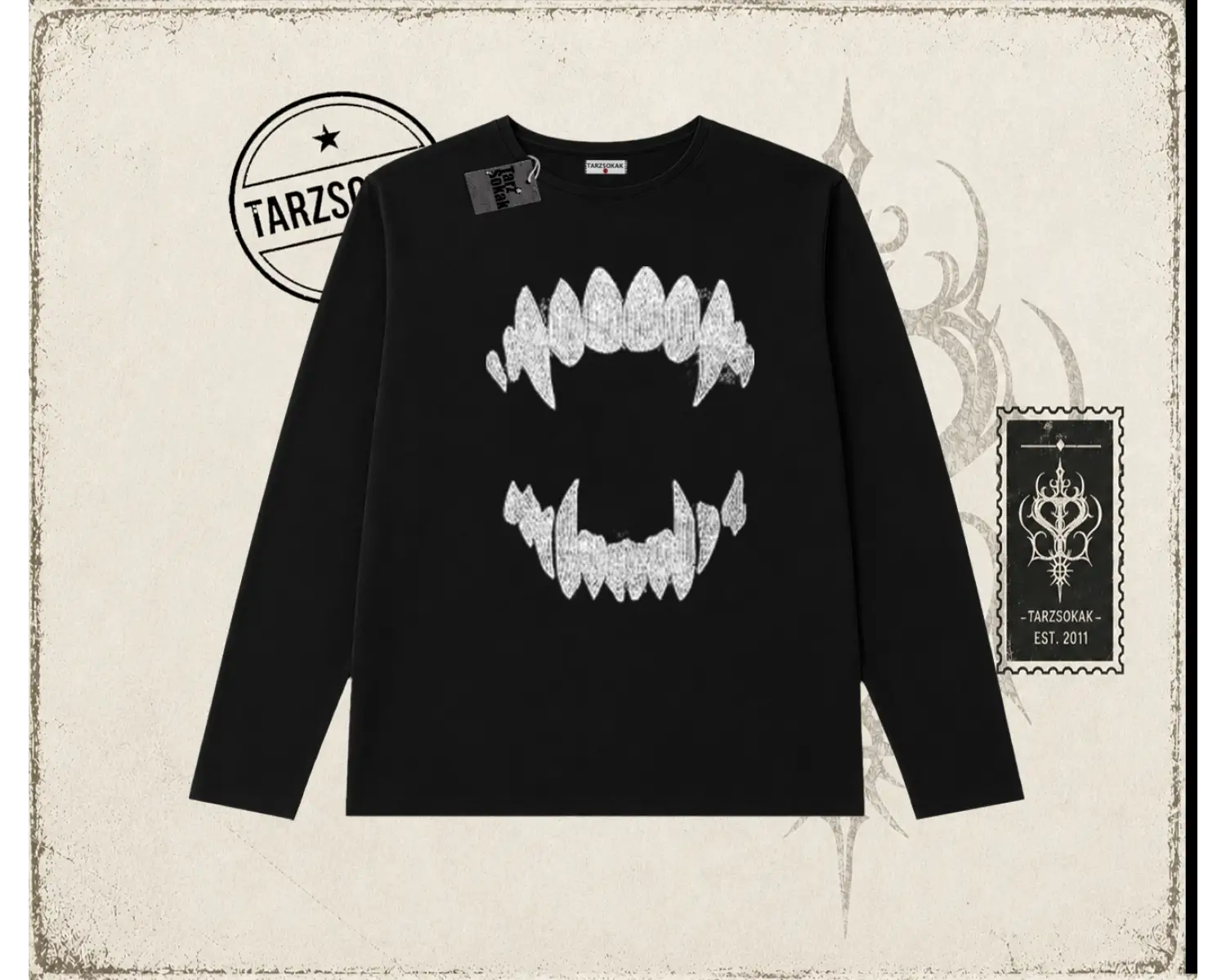 Kadın Teeth Biskilet Yaka  Long Sleeve Beyaz