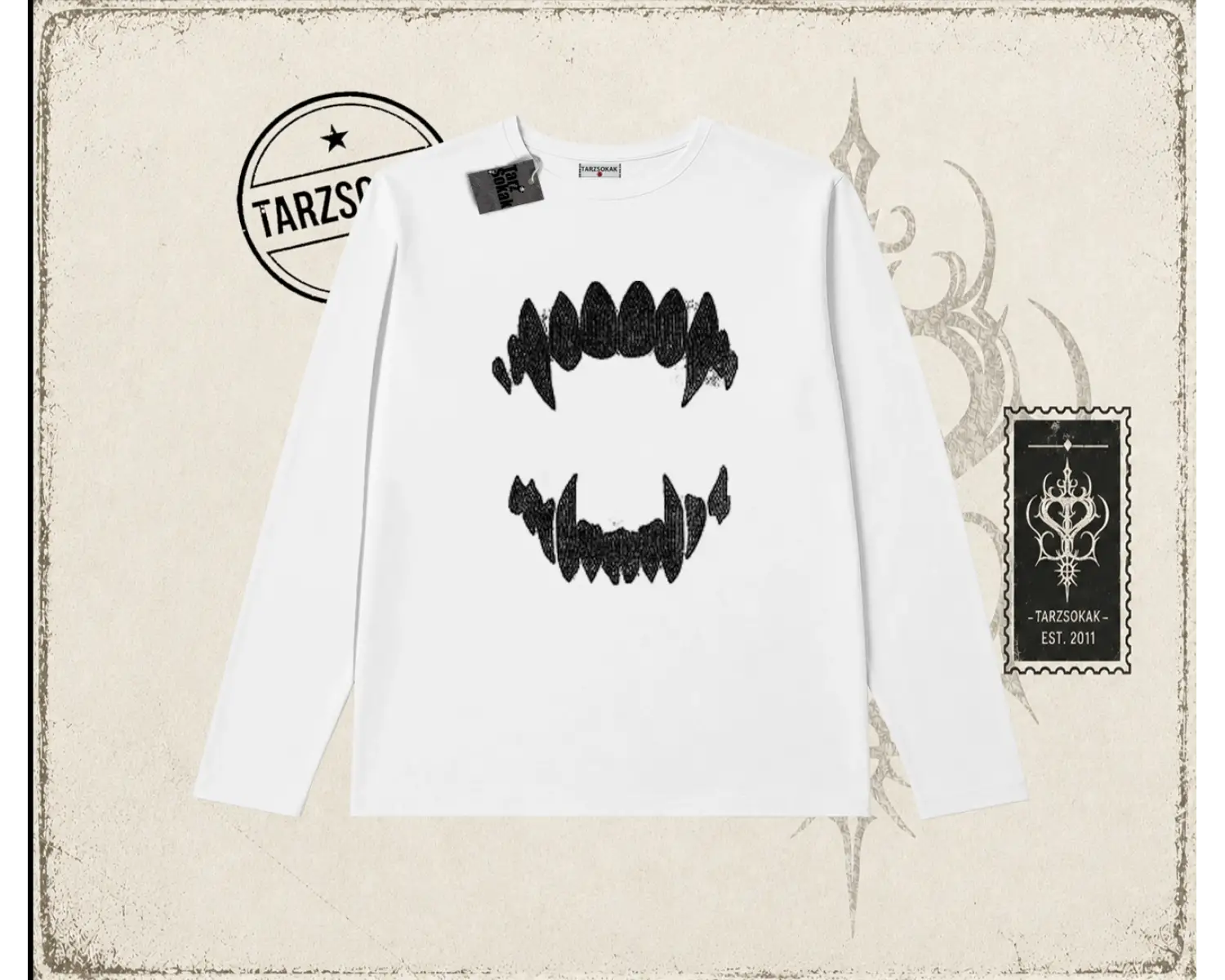 Kadın Teeth Biskilet Yaka  Long Sleeve Beyaz