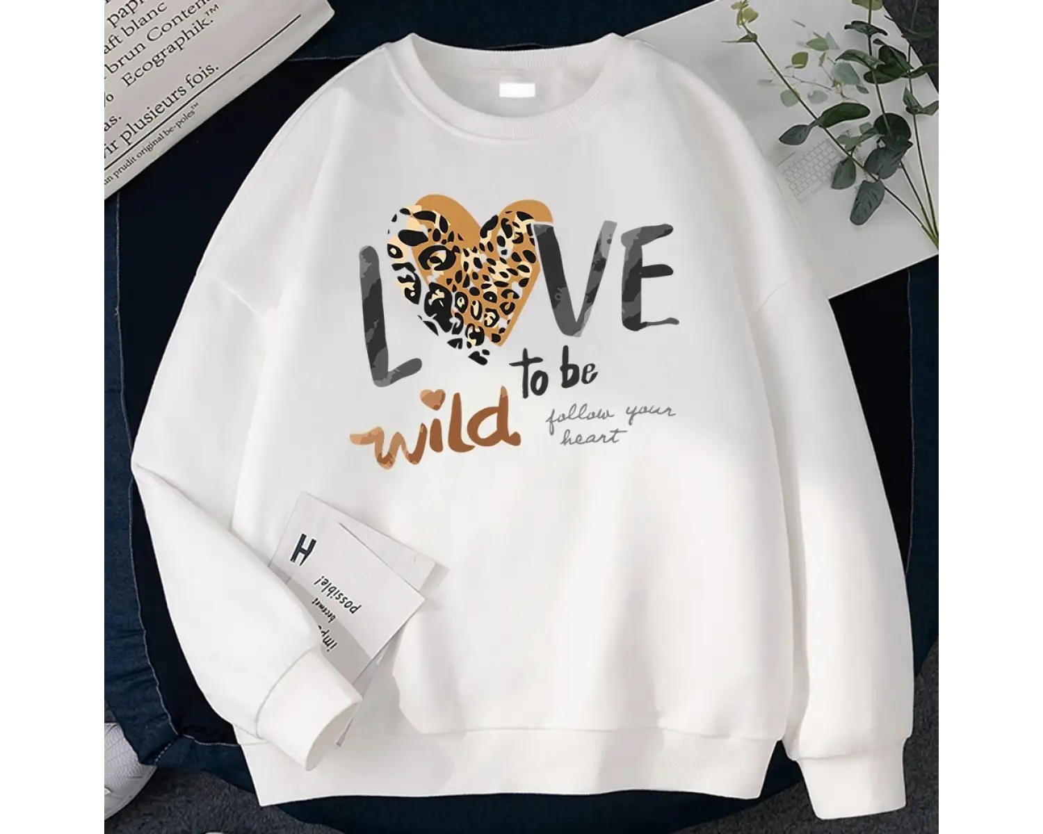 Kadınlar için kış sokak kazaklar vahşi aşk kalbinizi takip etmek için baskı kapüşonlu gevşek