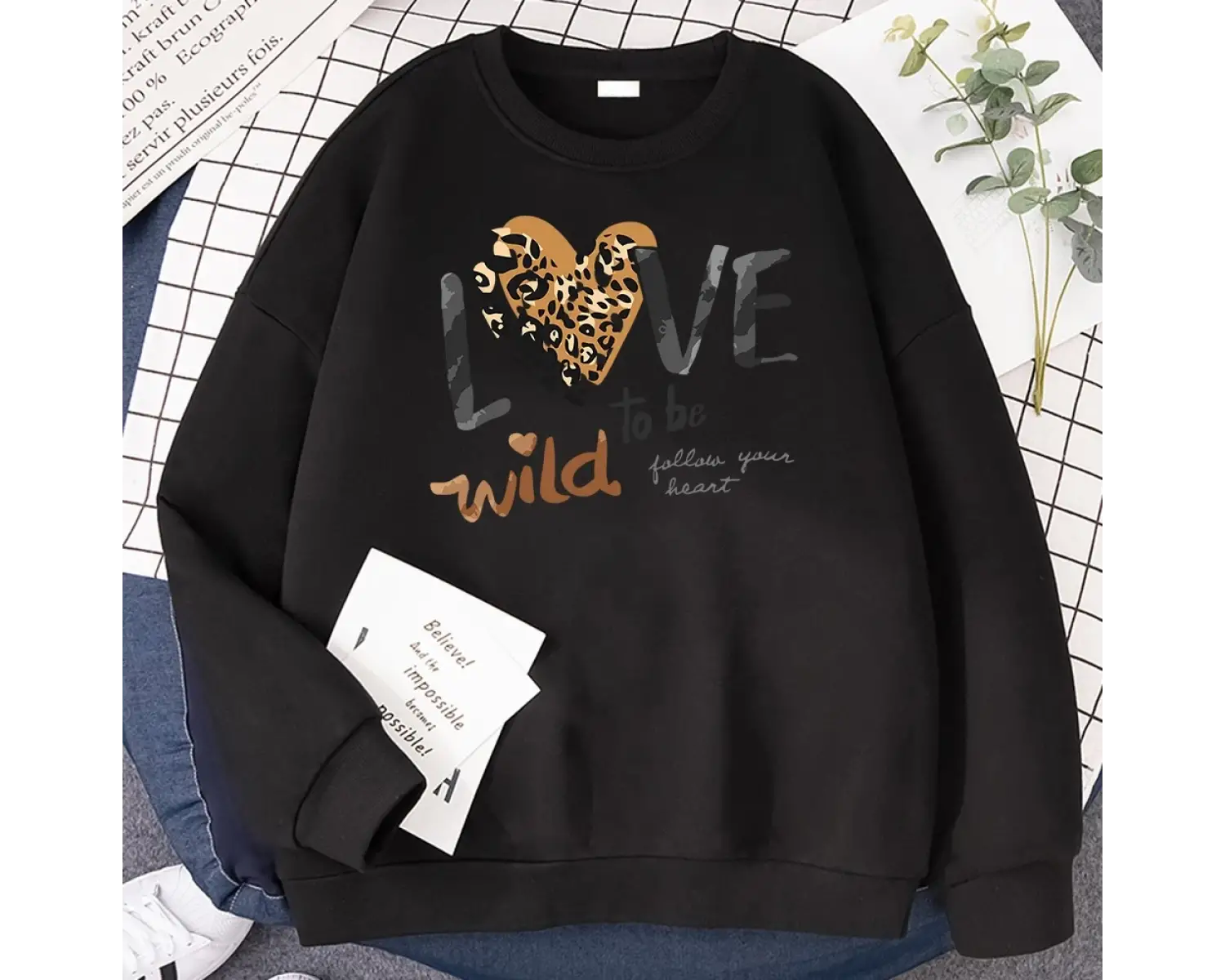 Kadınlar için kış sokak kazaklar vahşi aşk kalbinizi takip etmek için baskı kapüşonlu gevşek