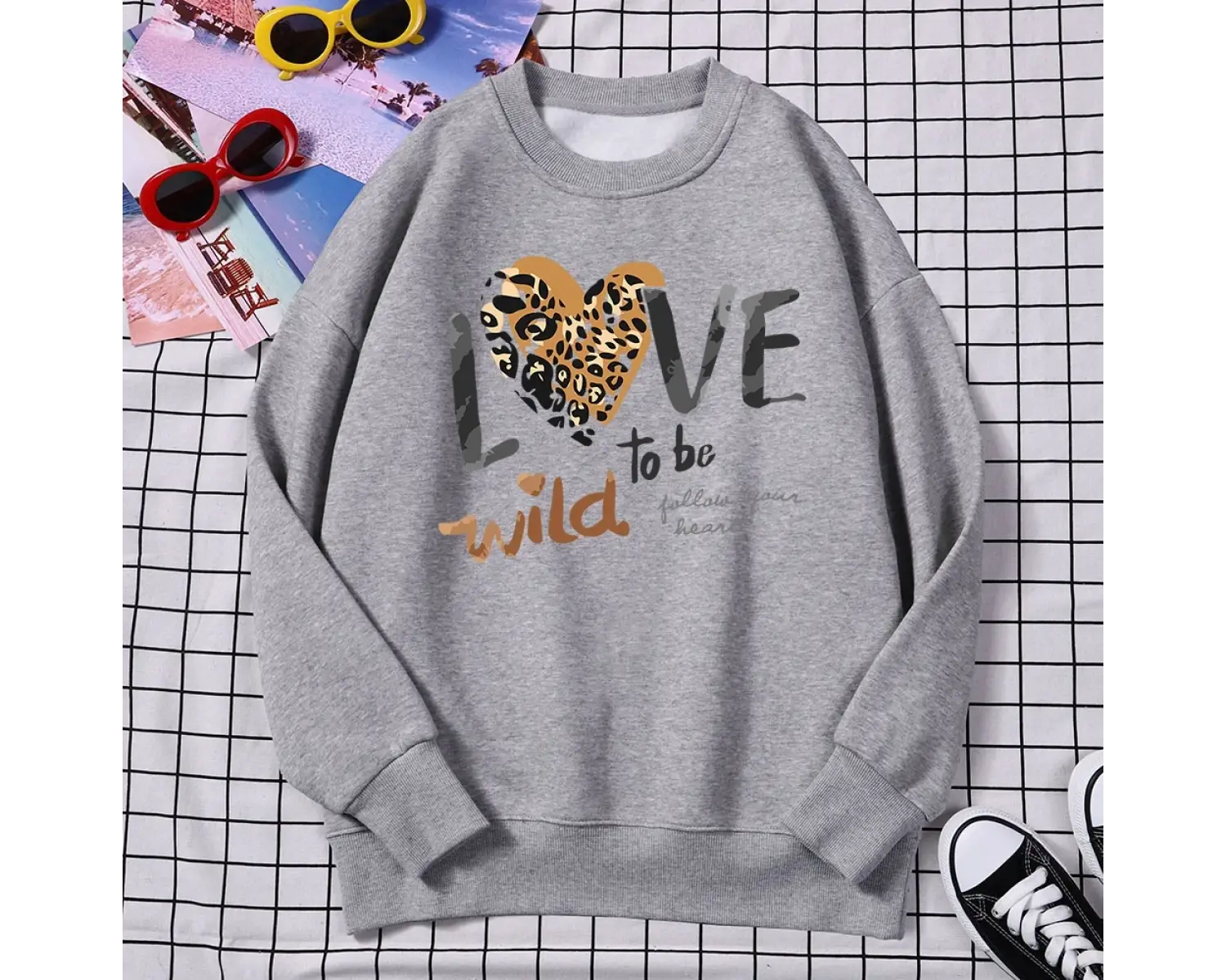 Kadınlar için kış sokak kazaklar vahşi aşk kalbinizi takip etmek için baskı kapüşonlu gevşek