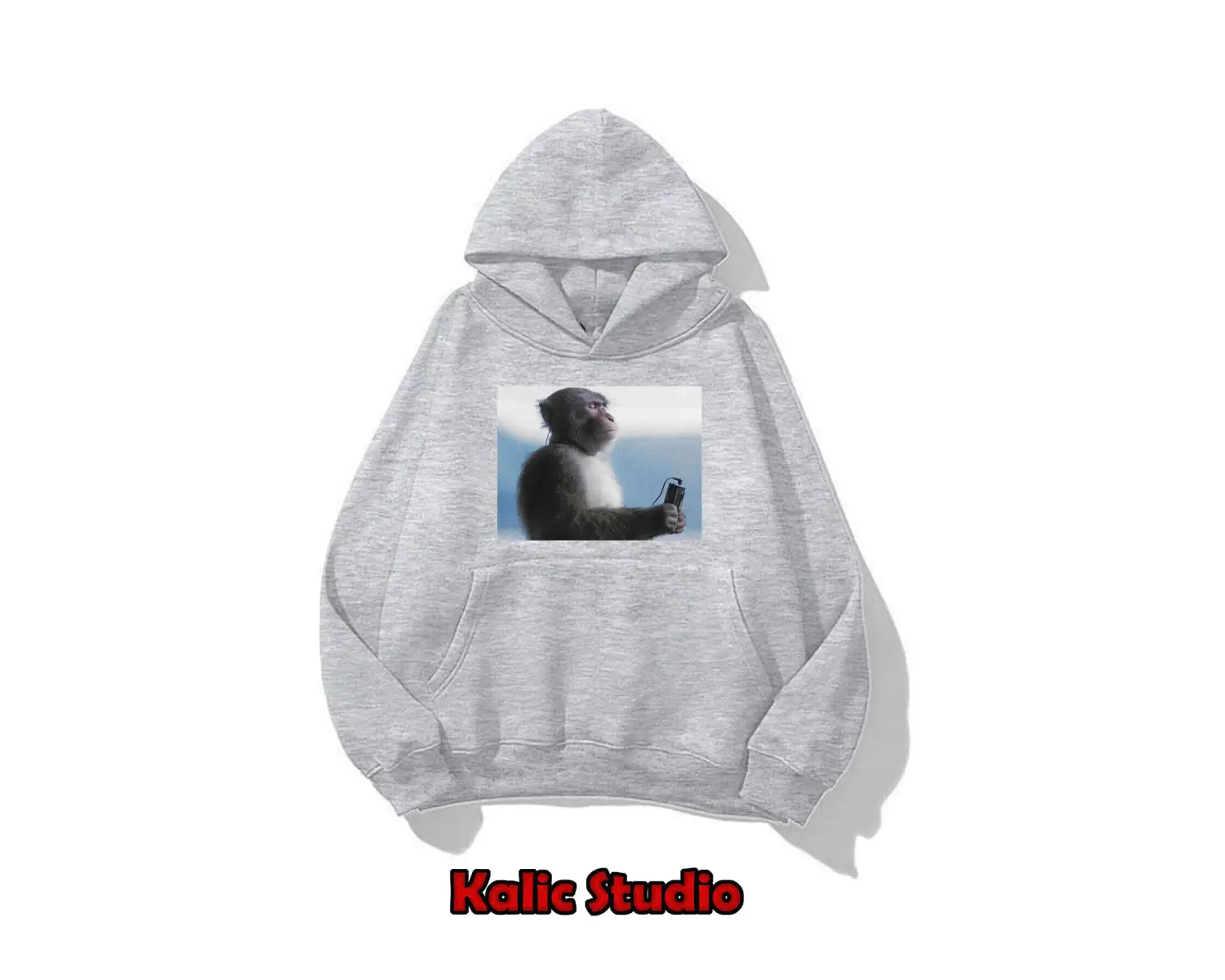 Kafa dinleyen maymun ünisex sweatshirt oversize gri