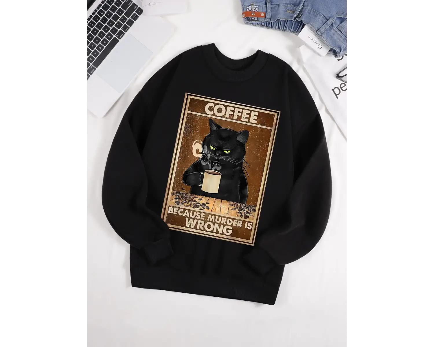 Kahve Çünkü Cinayet Yanlış Baskılı Erkek Kazak Sokak Kürk Astar Kazaklar Polar Sonbahar Erkek