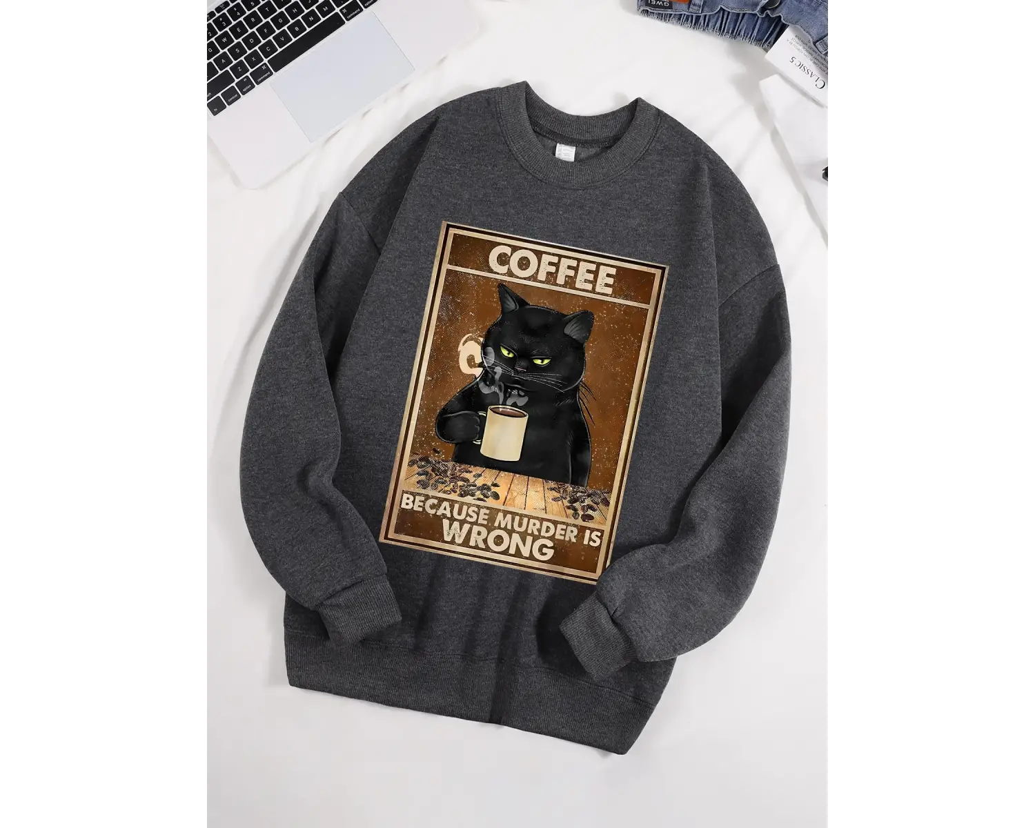 Kahve Çünkü Cinayet Yanlış Baskılı Erkek Kazak Sokak Kürk Astar Kazaklar Polar Sonbahar Erkek