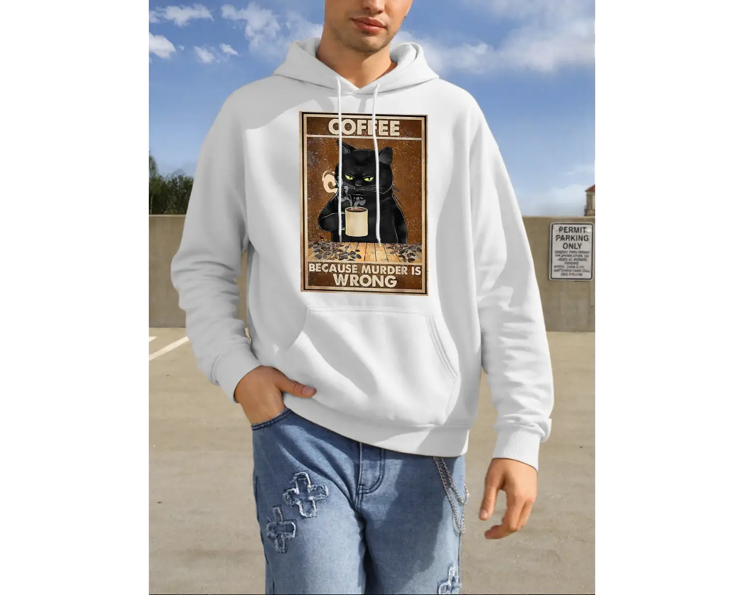 Kahve Çünkü Cinayet Yanlıştır Tasarım Çift Kapüşonlu Üst Kalınlaştırılmış Harajuku Kıyafetler